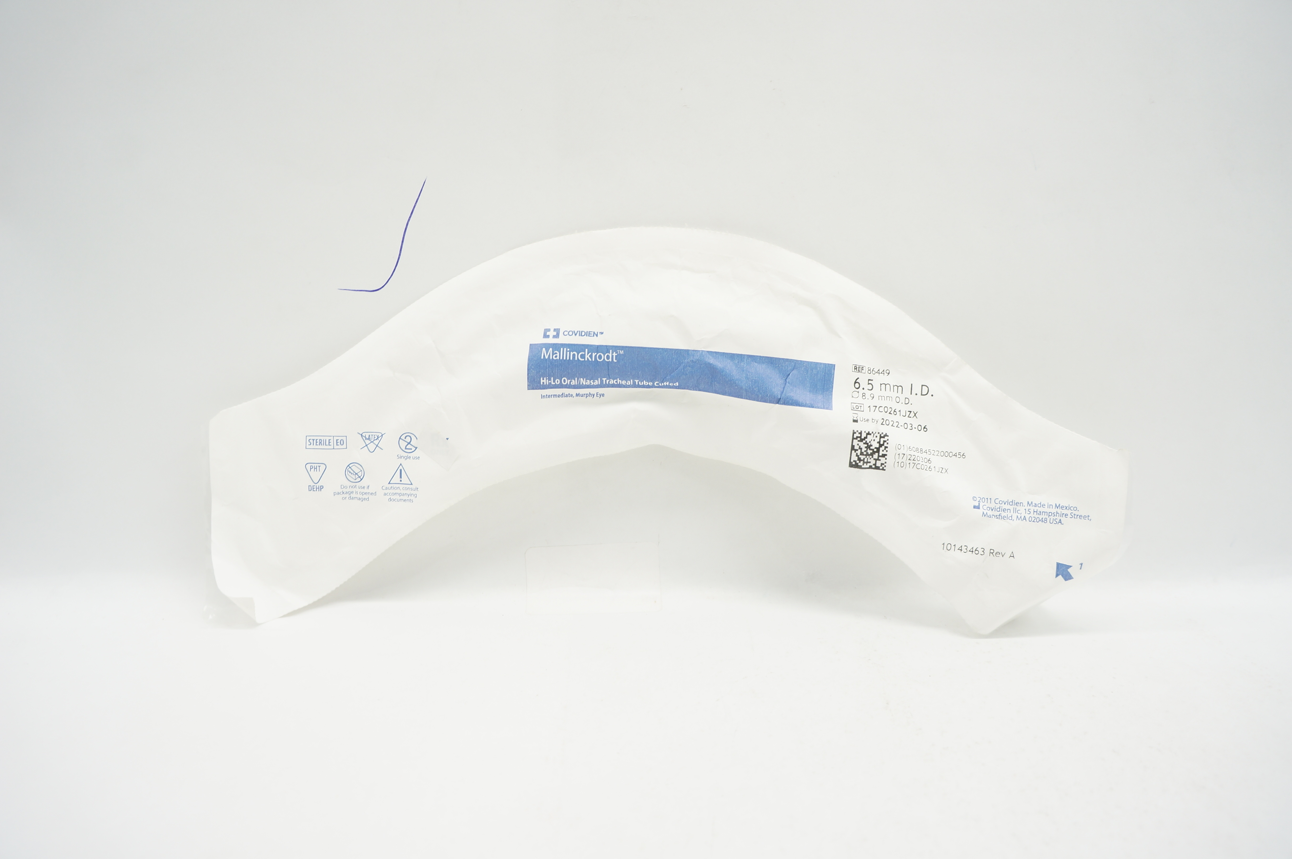 Covidien 86449 Shiley Hi-Lo Oral/Nasal Tracheal Tube Cuffed 6.5 x 8.9mm (x)