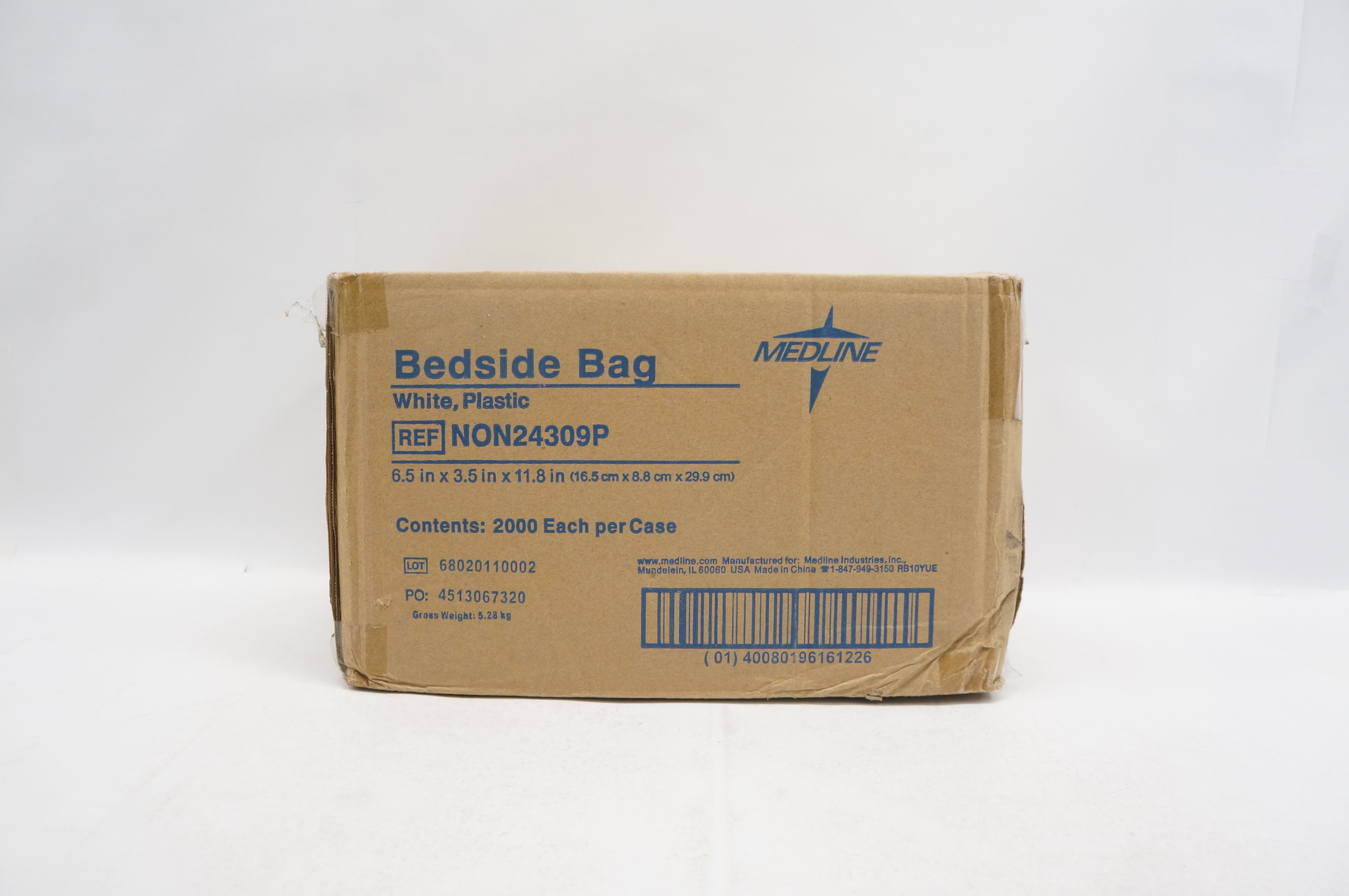 Medline NON24309P Bedside Bag White Plastic 6.5 x 3.5 x 11.8 inch - Case of 2000