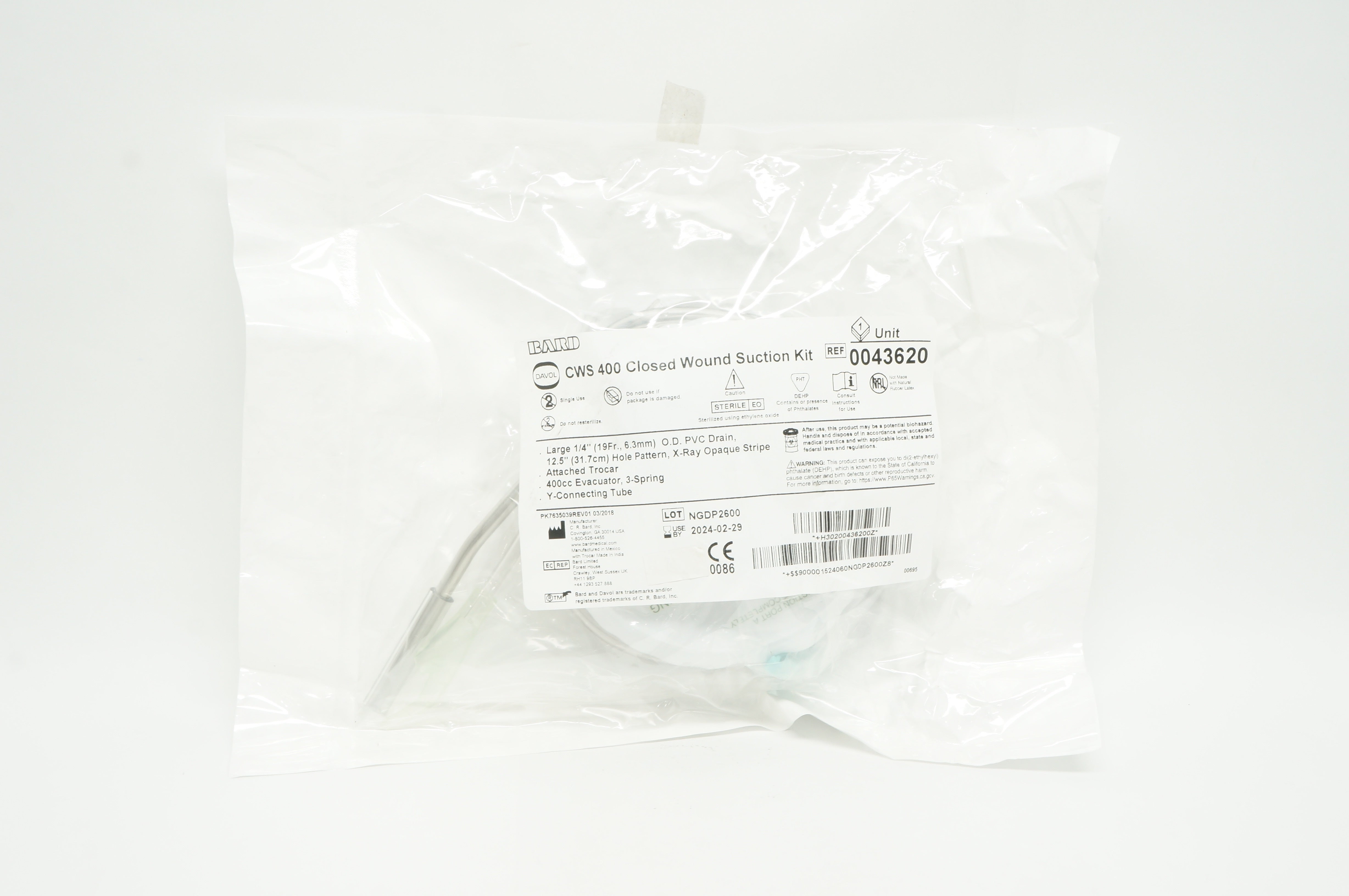 Bard 0043620 CWS 400 Closed Wound Suction Kit (x)