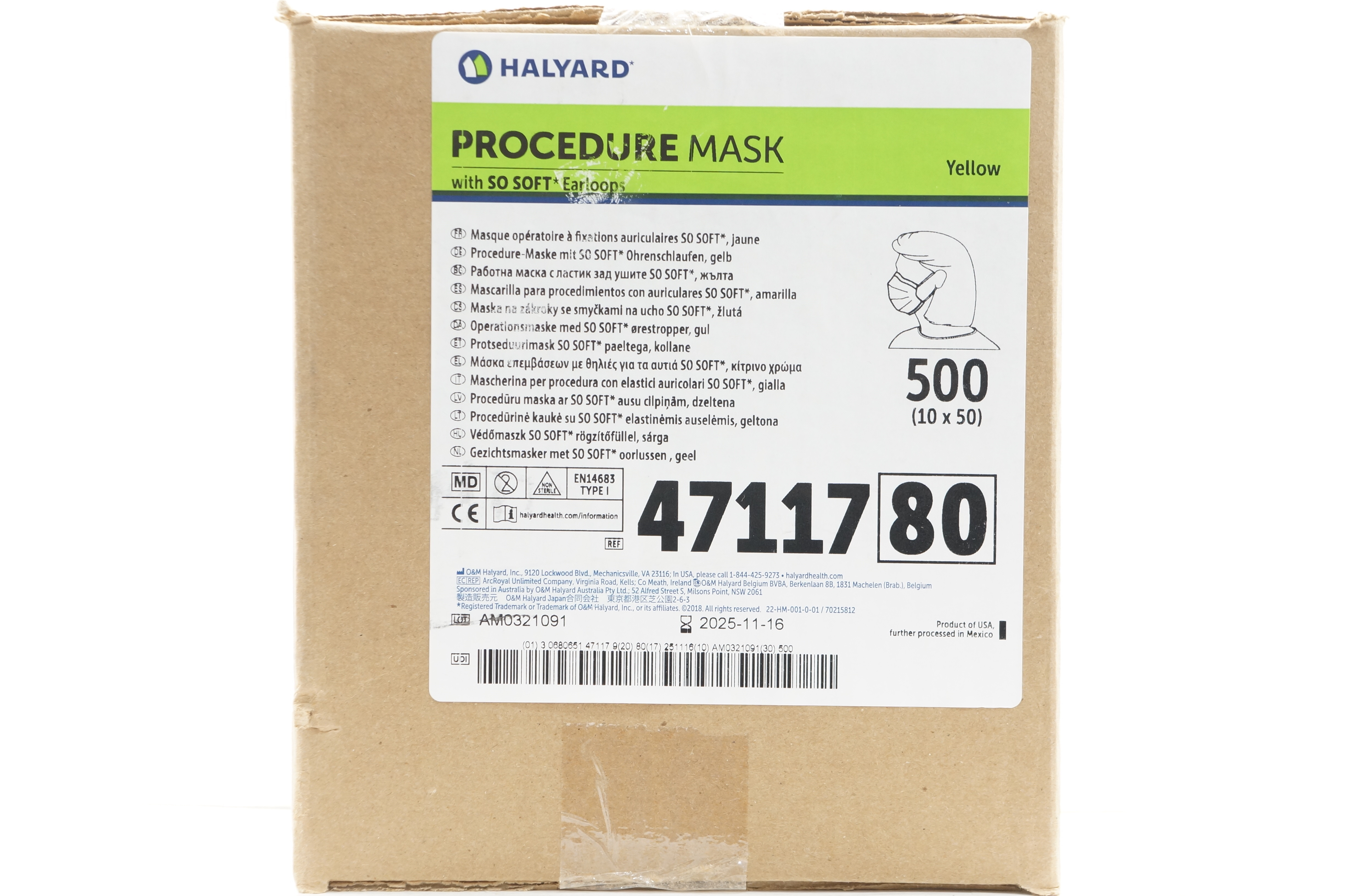 Halyard 47117 Procedure Mak with SO SOFT Earloops - Case of 500
