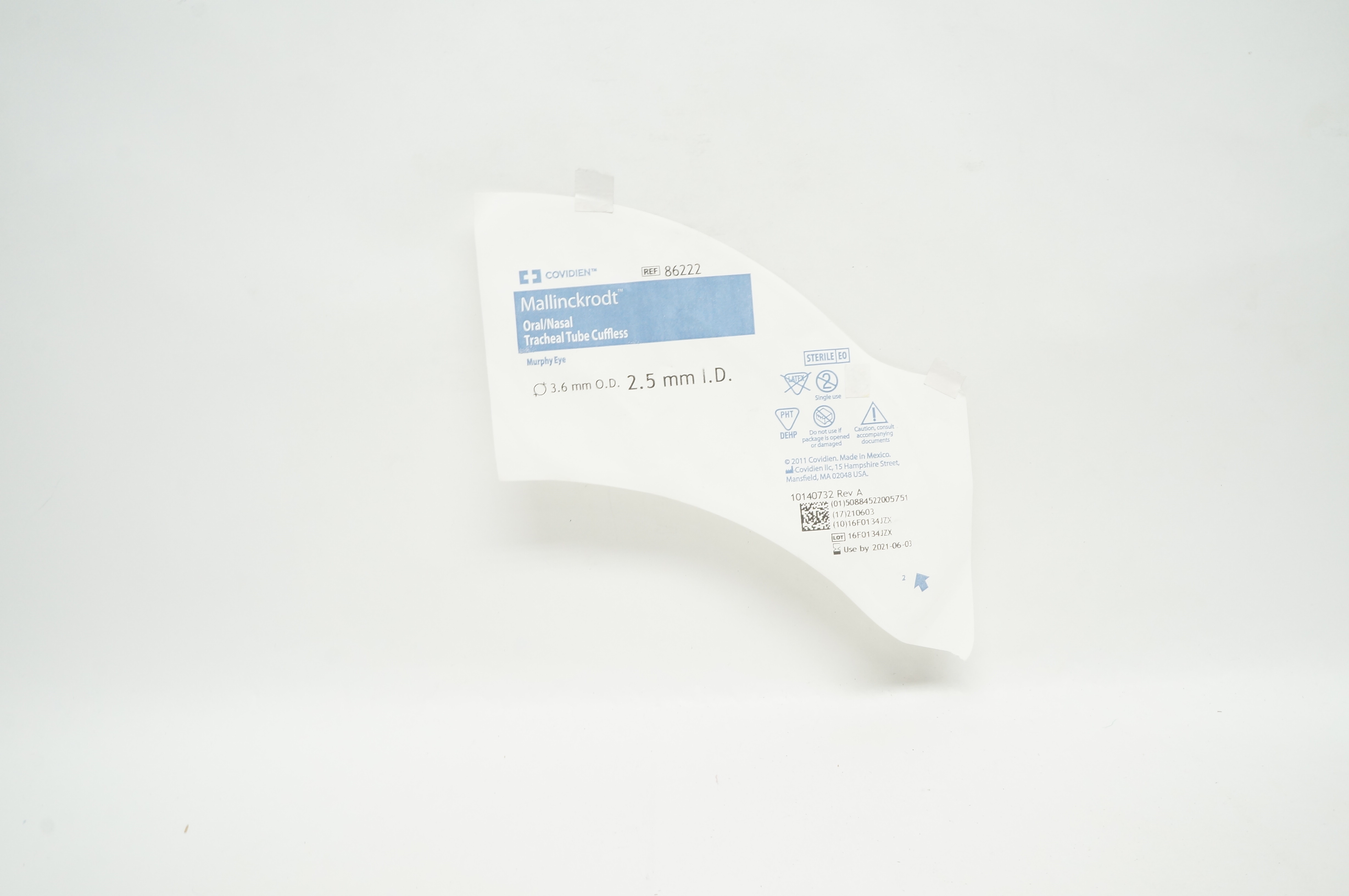 Covidien 86222 Mallinckrodt Oral/Nasal Tracheal Tube Cuffless 2.5mm x 3.6mm (x)