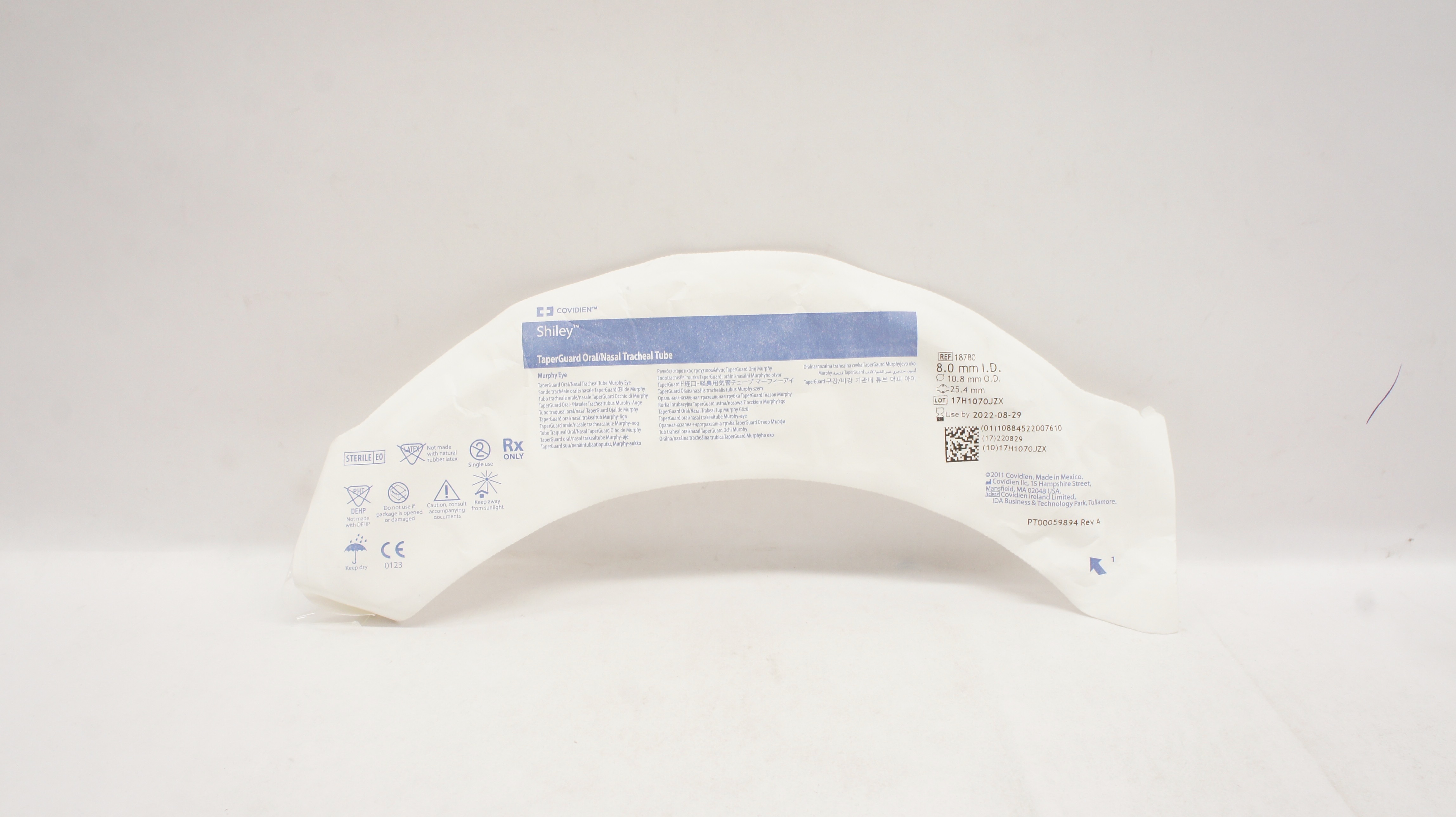 Covidien 18780 TaperGuard Oral/Nasal Tracheal Tube 8.0mm ID 10.8mm OD