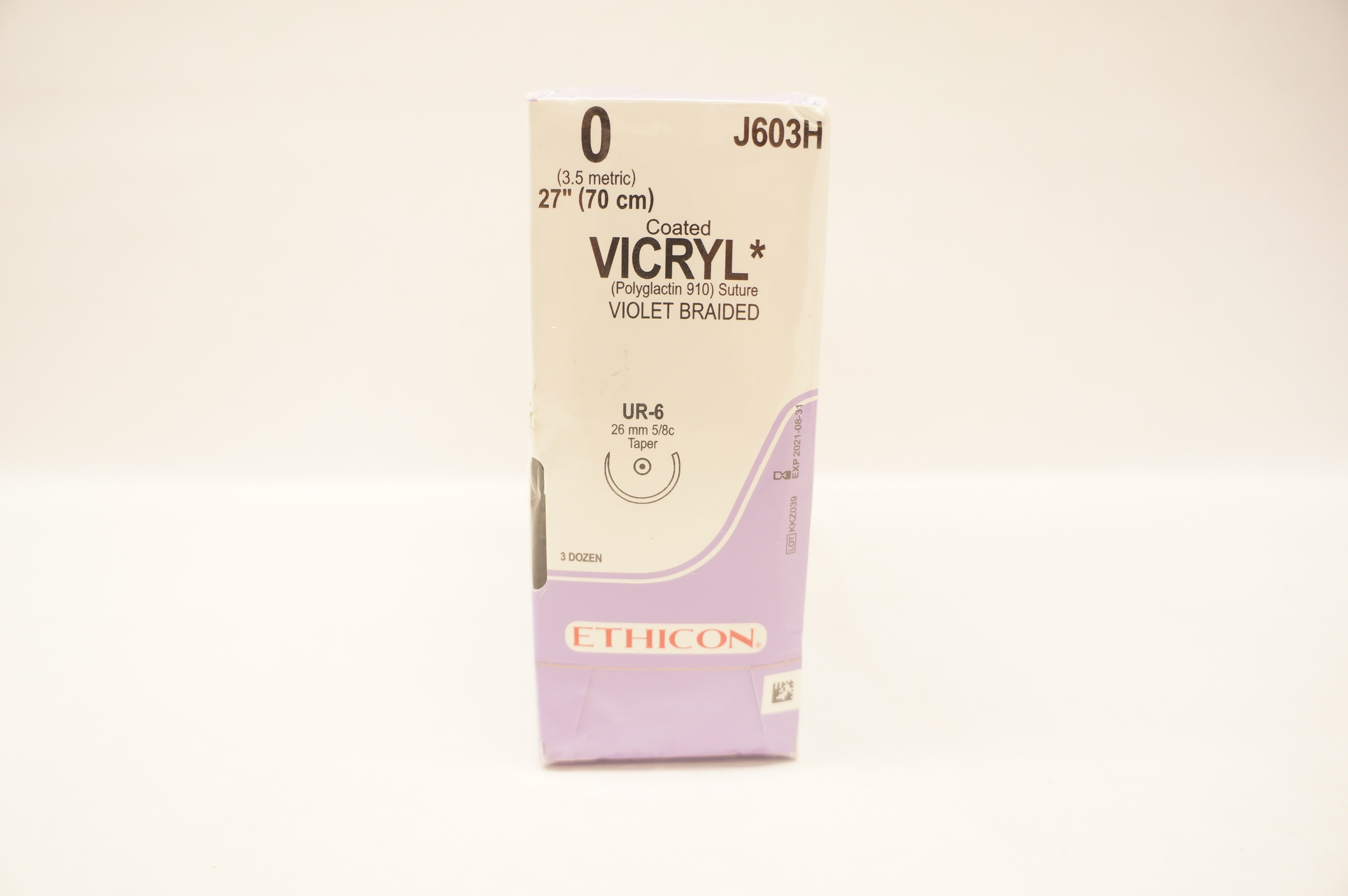 Ethicon J603H 0 VICRYL, UR-6, 26mm 5/8c Taper, 27inch (x) - Box of 36