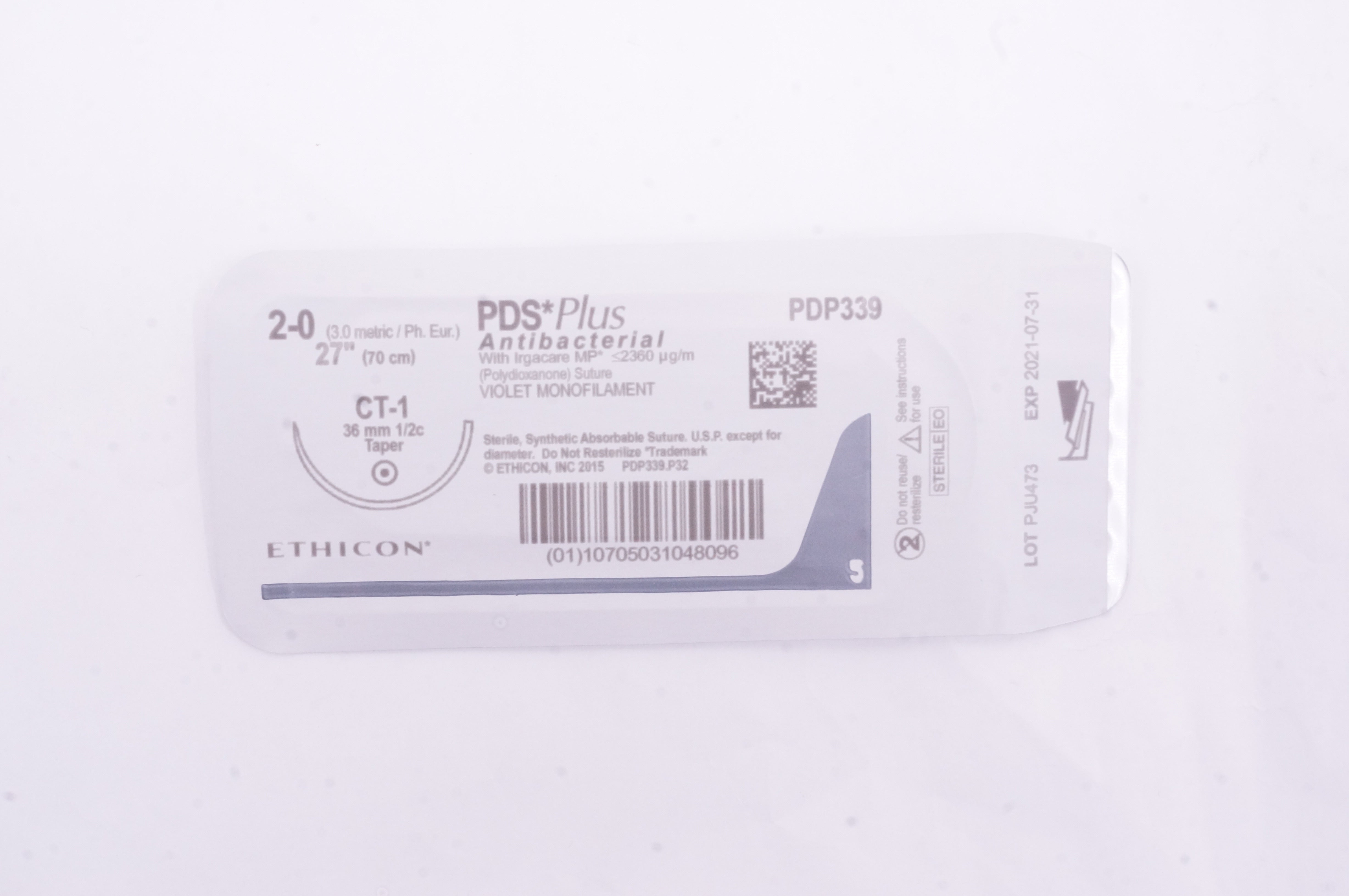 Ethicon PDP339 2-0 PDS Plus, CT-1, 36mm 1/2c Taper, 27inch