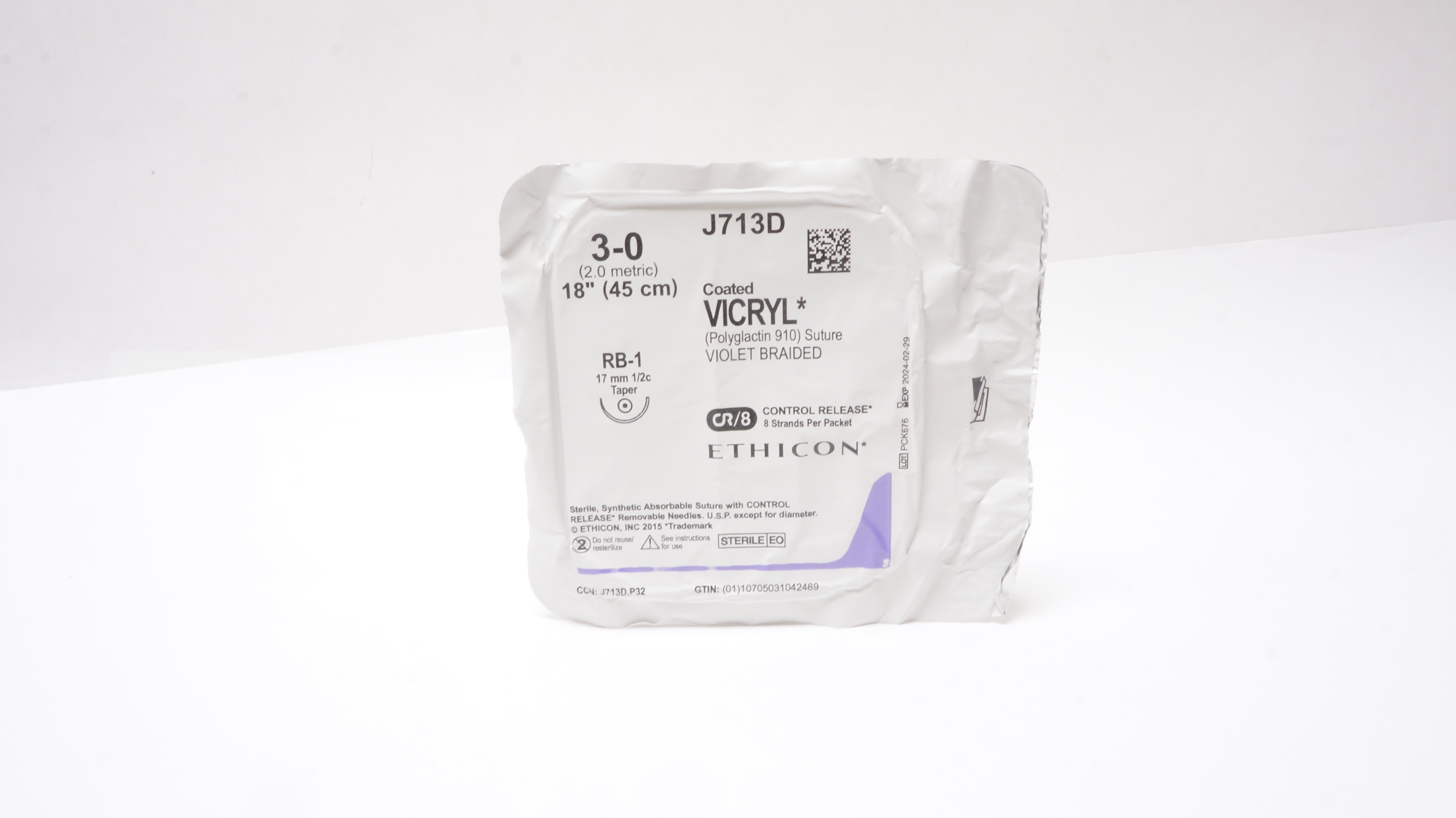 Ethicon J713D 3-0 VICRYL RB-1 17mm 1/2c Taper 18 in CR/8