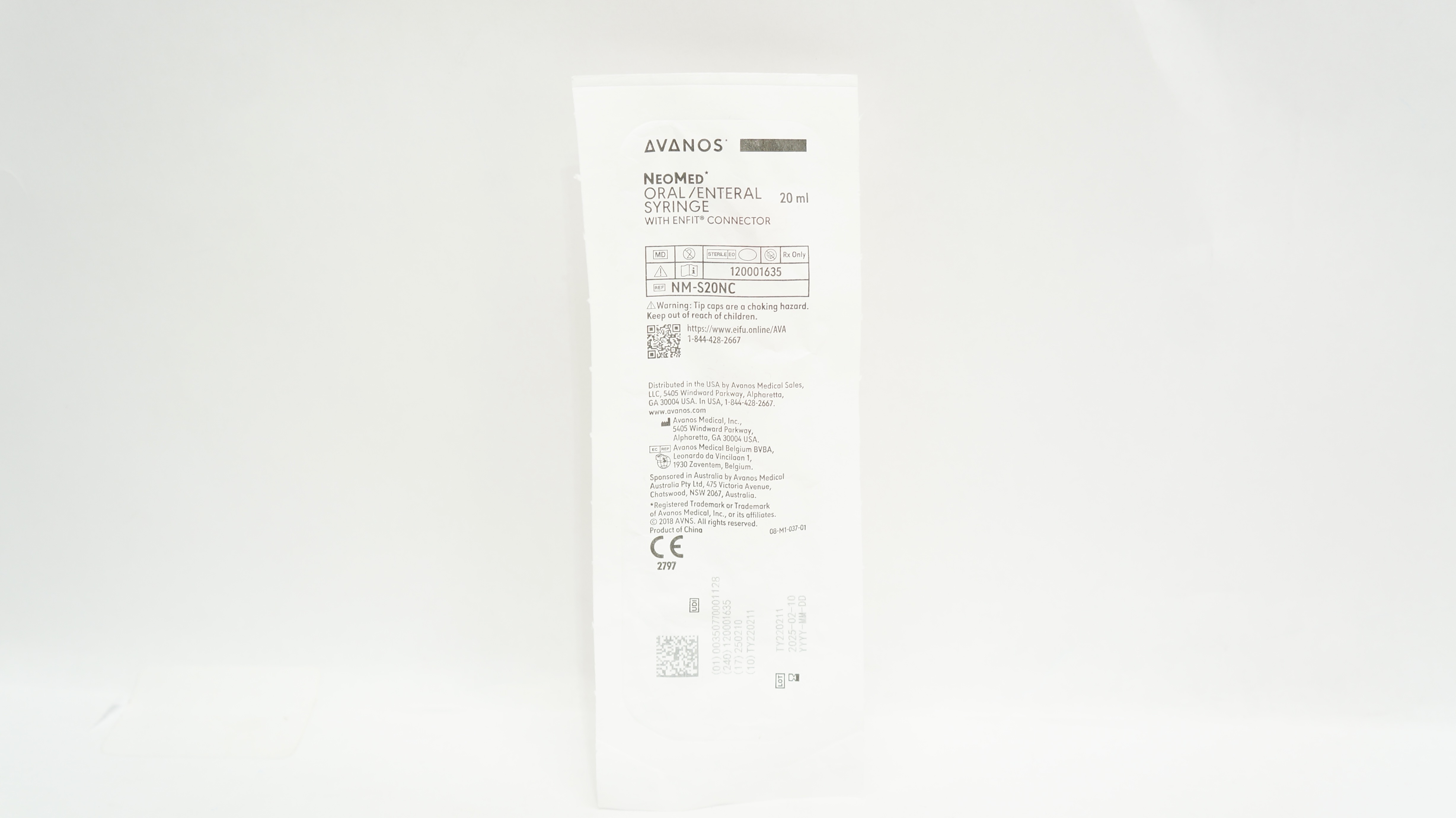 Avanos NM-S20NC NeoMed Oral/Enteral Syringe with ENFIT Connector 20mL