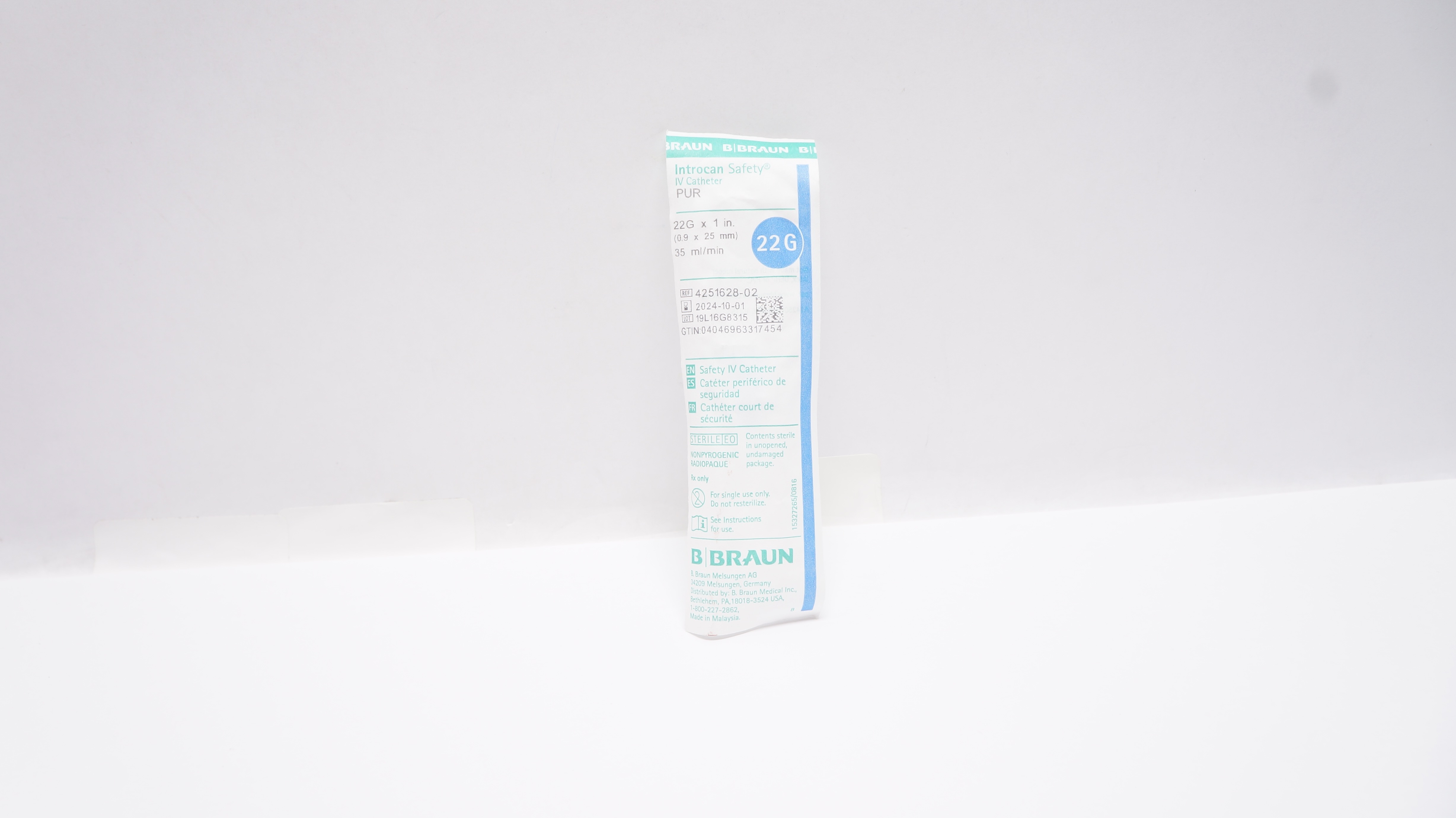 Braun 4251628-02 Introcan Safety IV Cath. PUR 22G x 1inch 35ml/min