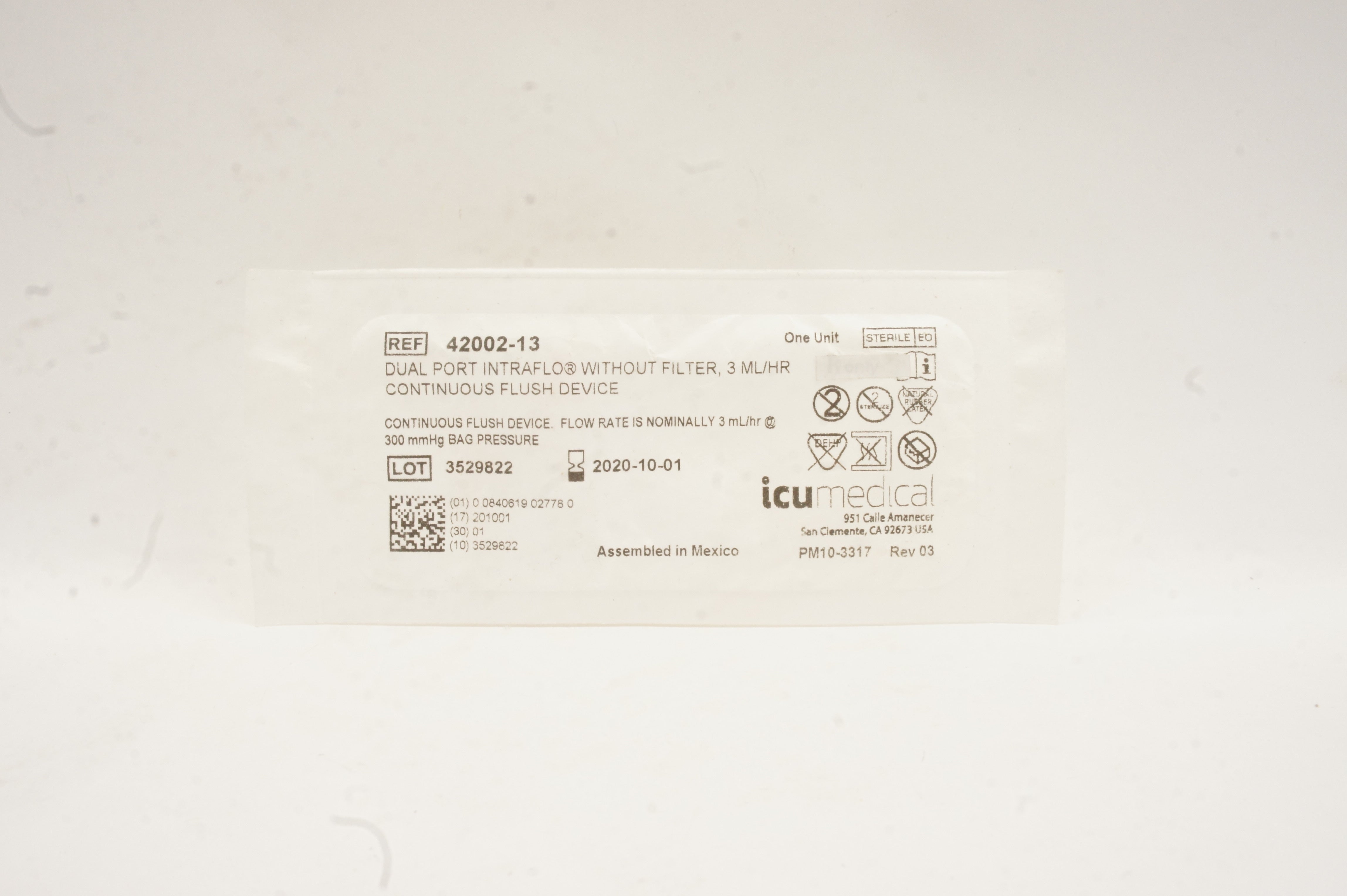 ICU Medical 42002-13 Dual Port Intraflo Without Filter, 3 ML/HR (x)