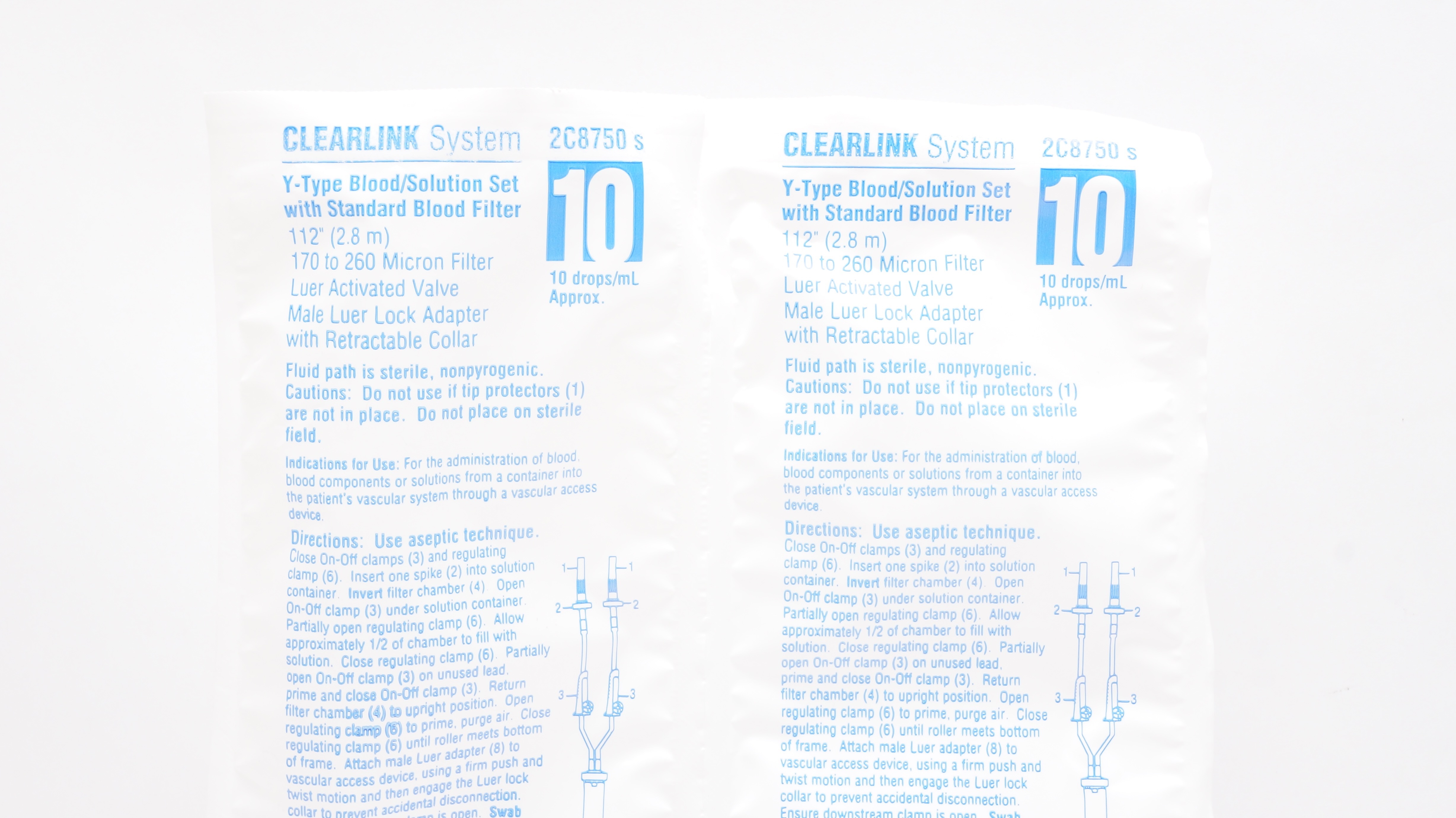 Baxter 2C8750s Clearlink System Y-Type Blood/Solution Set 112inch 10 Drops/mL