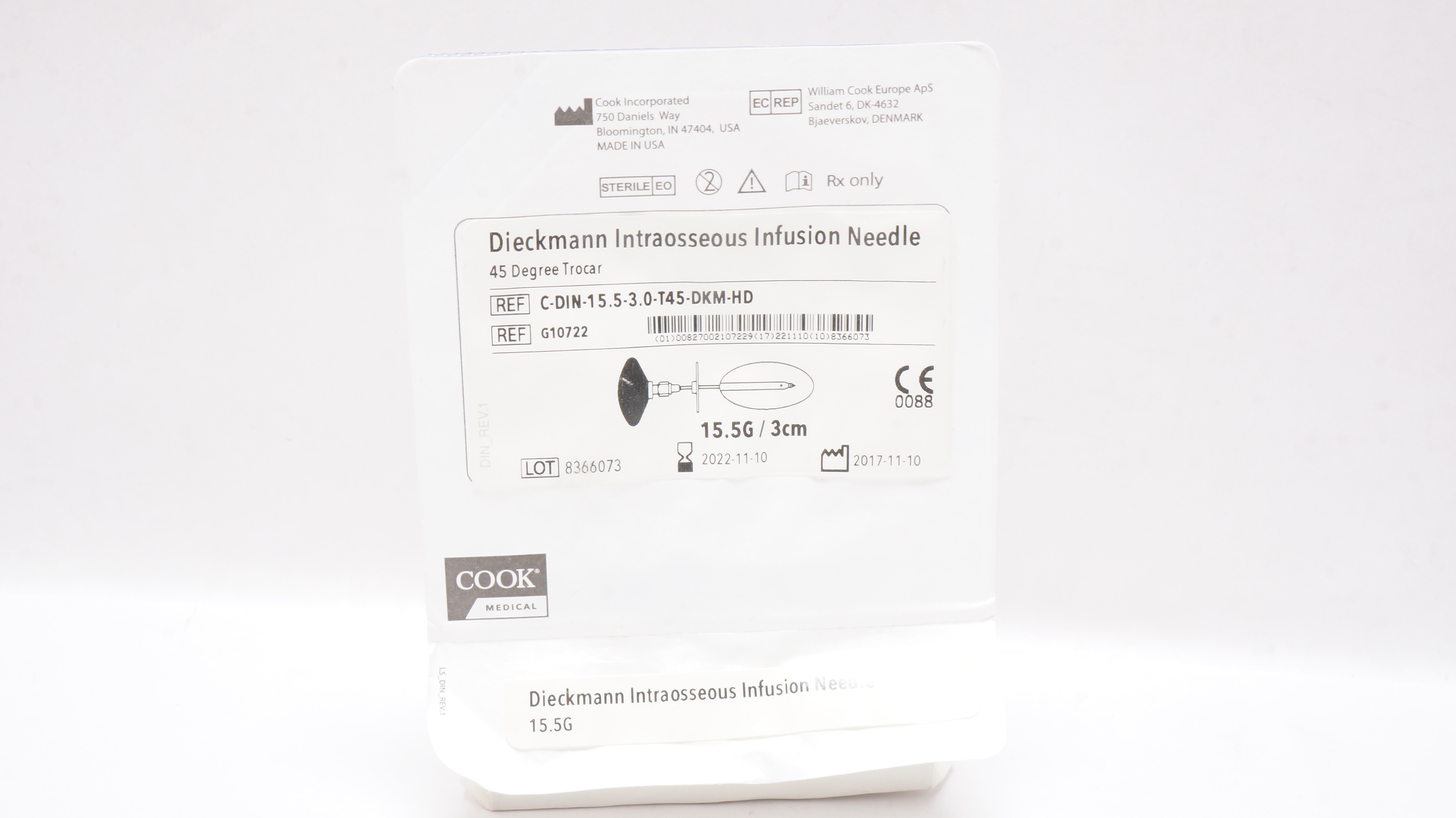 Cook G10722 Dieckmann Intraosseous Infusion Ndle 45 Degree Trocar 15.5G x 3cm(x)