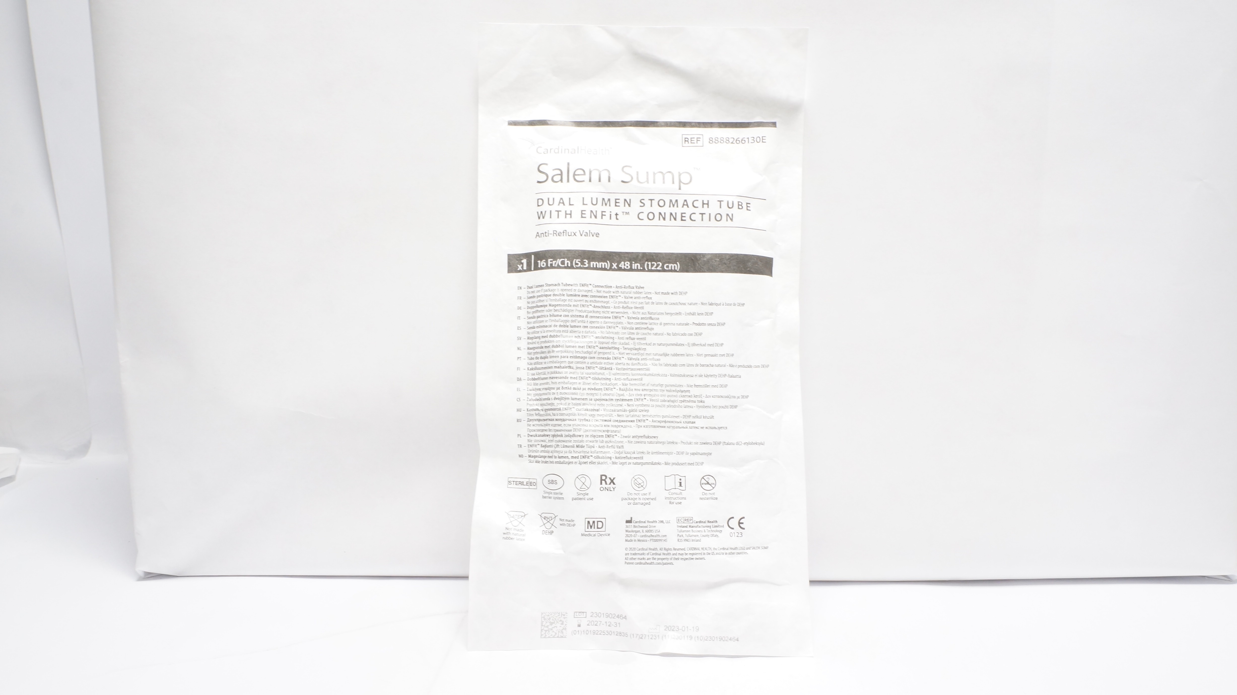 Cardinal Health 8888266130E Salem Sump Dual Lumen Stomach Tube w/ENFit Connection