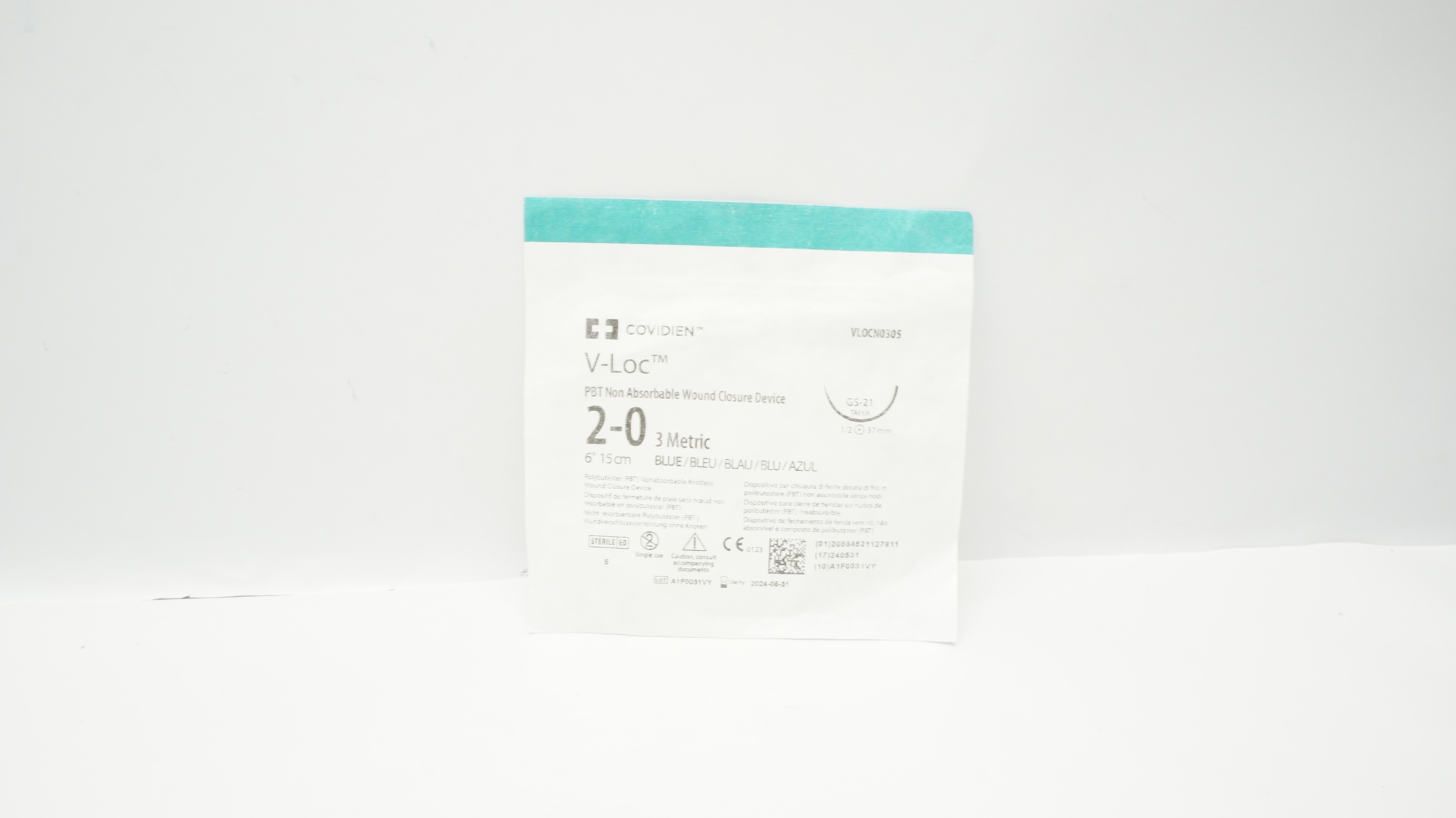 Covidien VLOCN0305 2-0 V-Loc Wound Closure Device GS-21 Taper 1/2c 37mm 6inch(x)