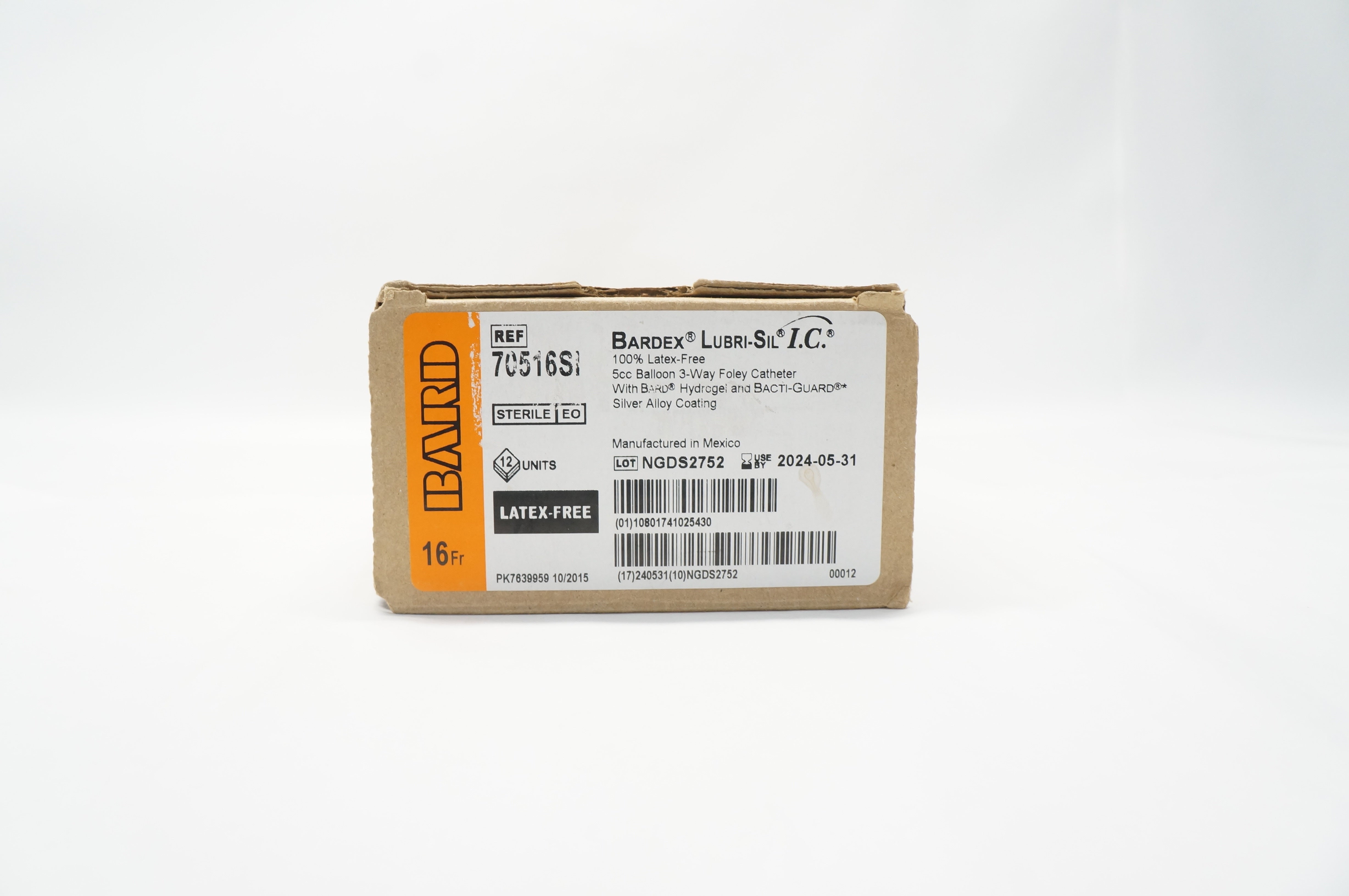 Bard 70516SI Bardex Lubri-Sil IC 5cc Balloon 3-Way F Cath. 16Fr. - Box of 9