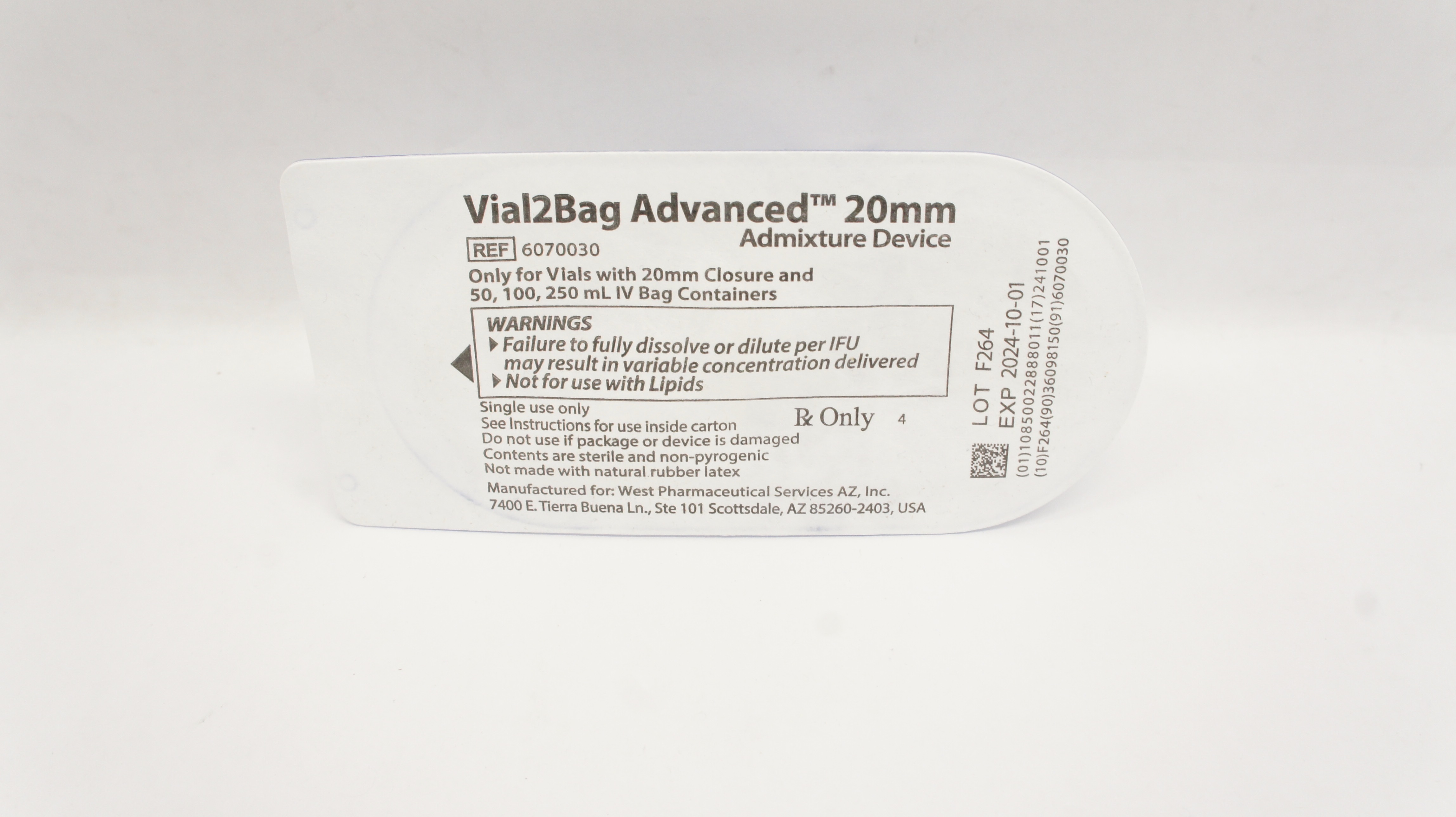 West Pharmaceutical 6070030 Vial2Bag Advanced Admixture Device 20mm