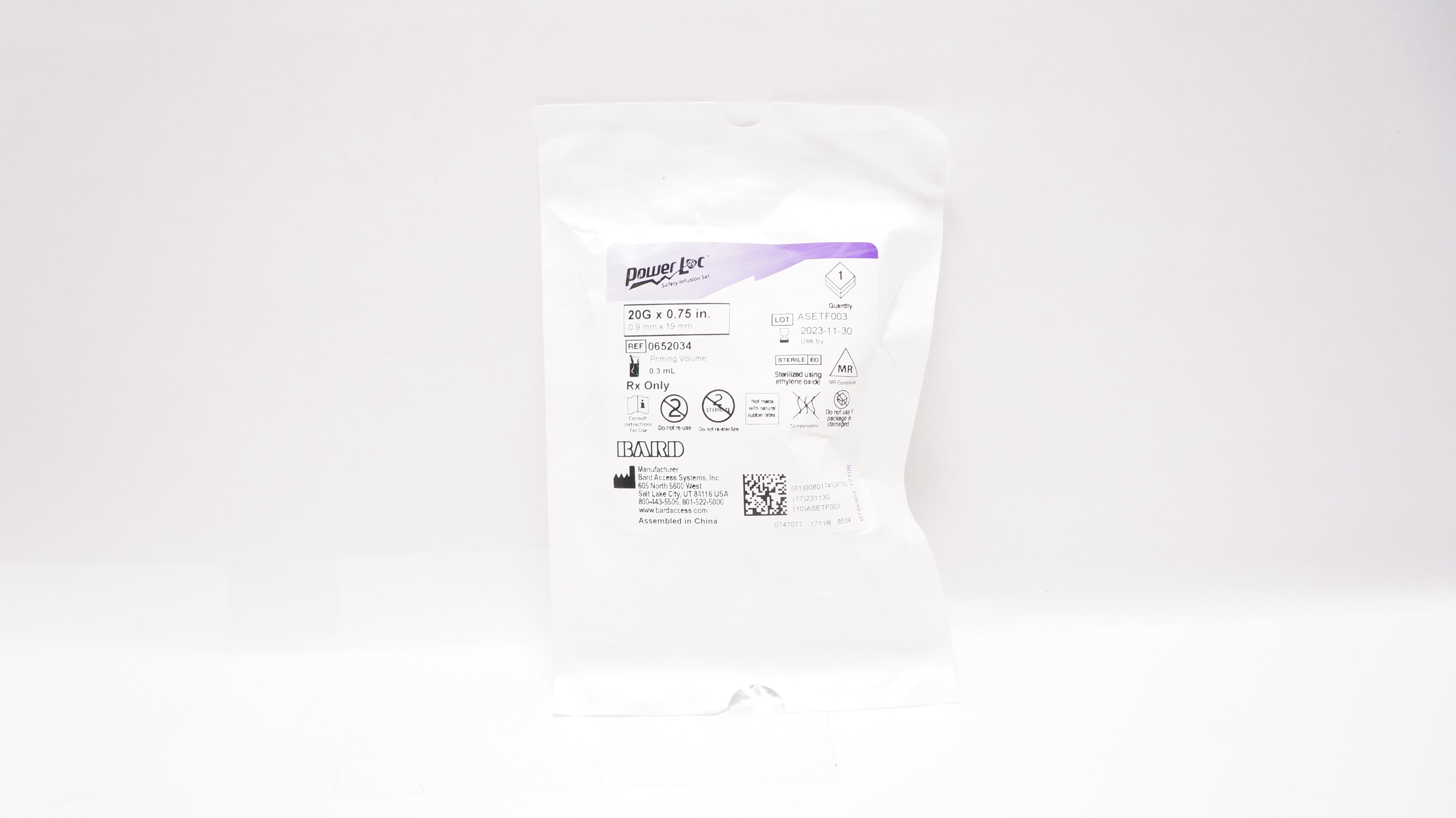Bard 0652034 PowerLoc Safety Infusion Set 20G x 0.75inch Prim. Vol. 0.3mL (x)