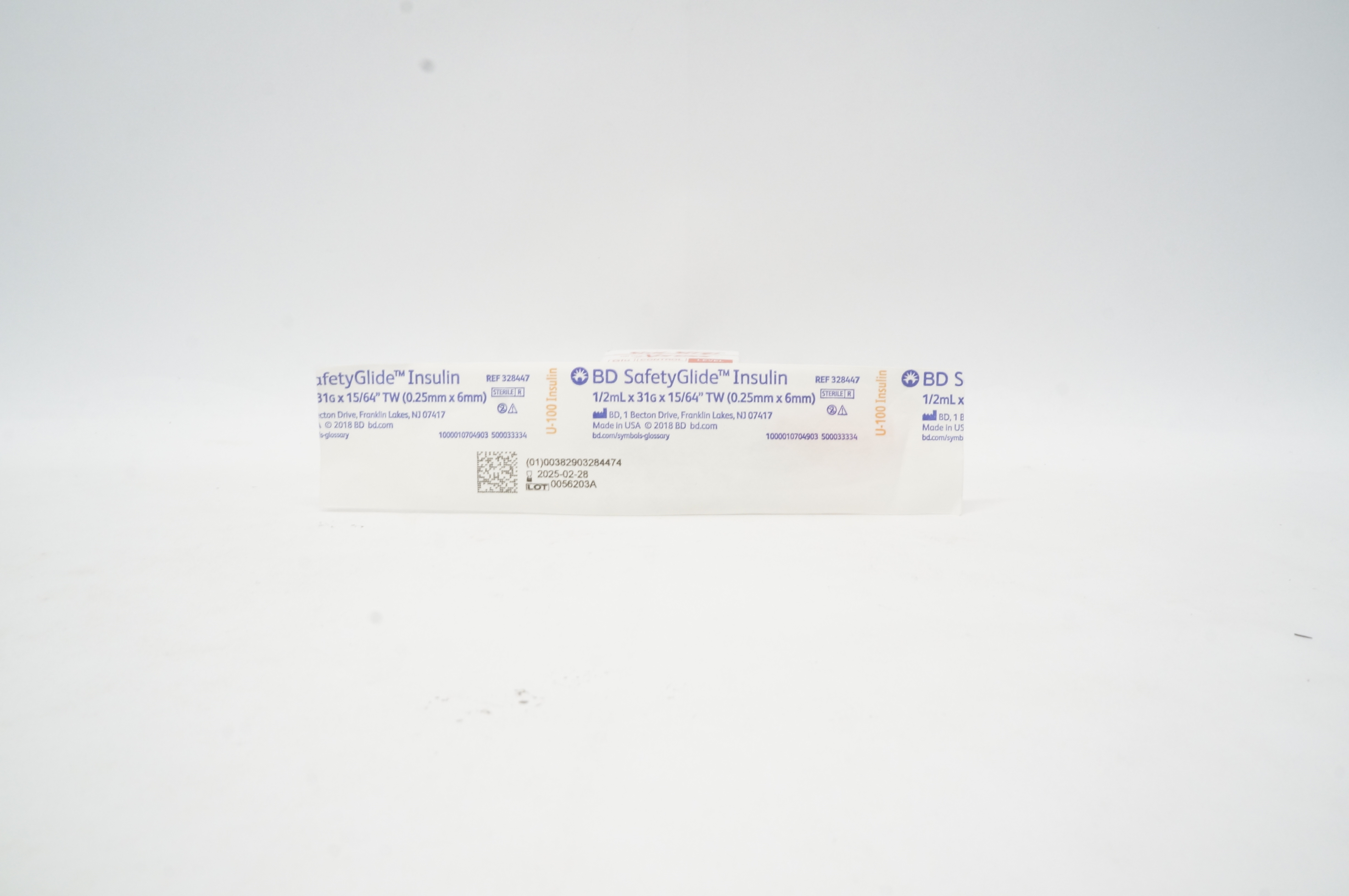BD 328447 SafetyGlide Insulin Syringe 1/2mL, 31G x 15/64inch TW