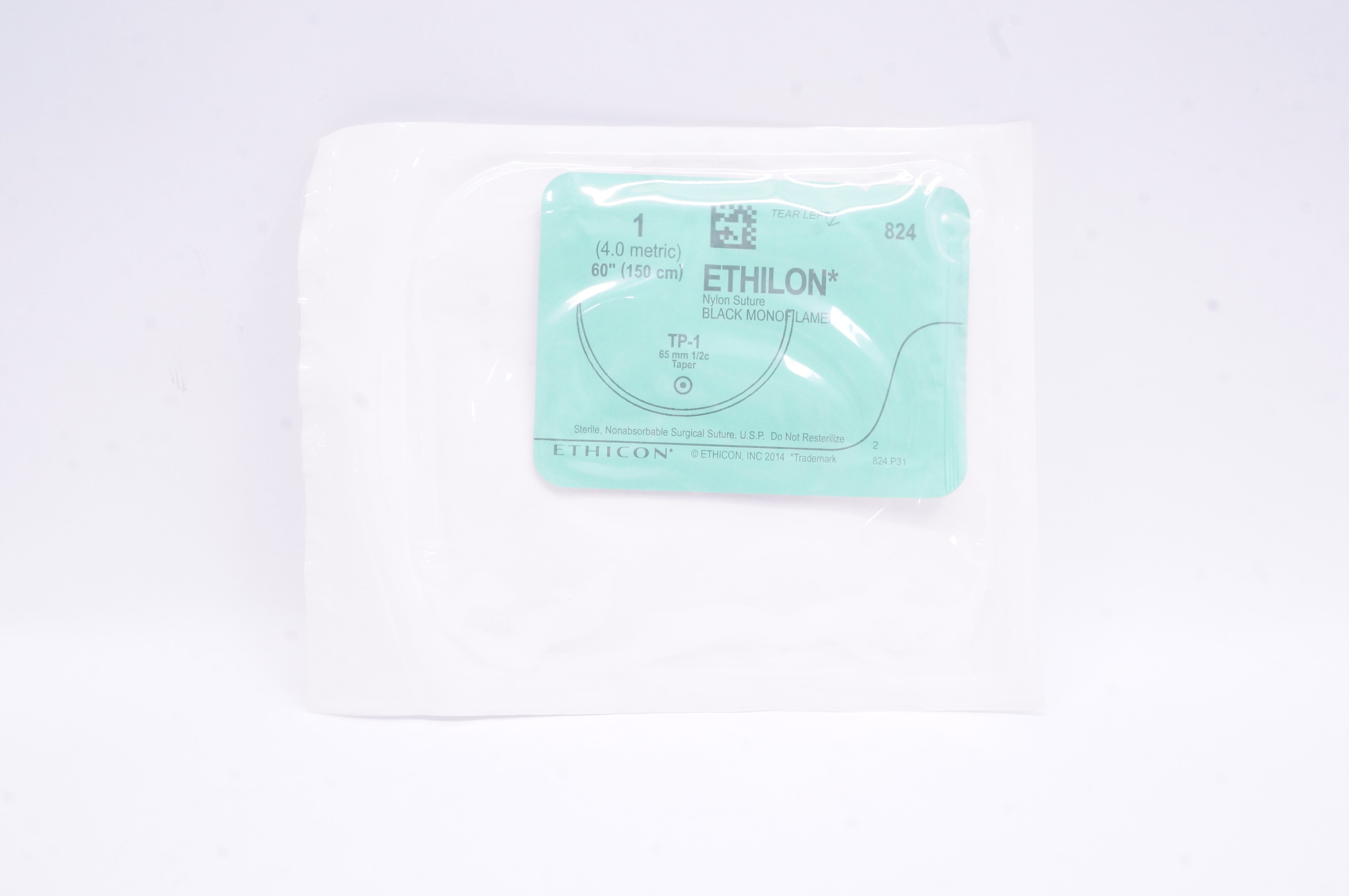 Ethicon 824 1 Ethilon Nylon, Black Monofilament, TP-1 65mm 1/2c Taper, 60in (x)