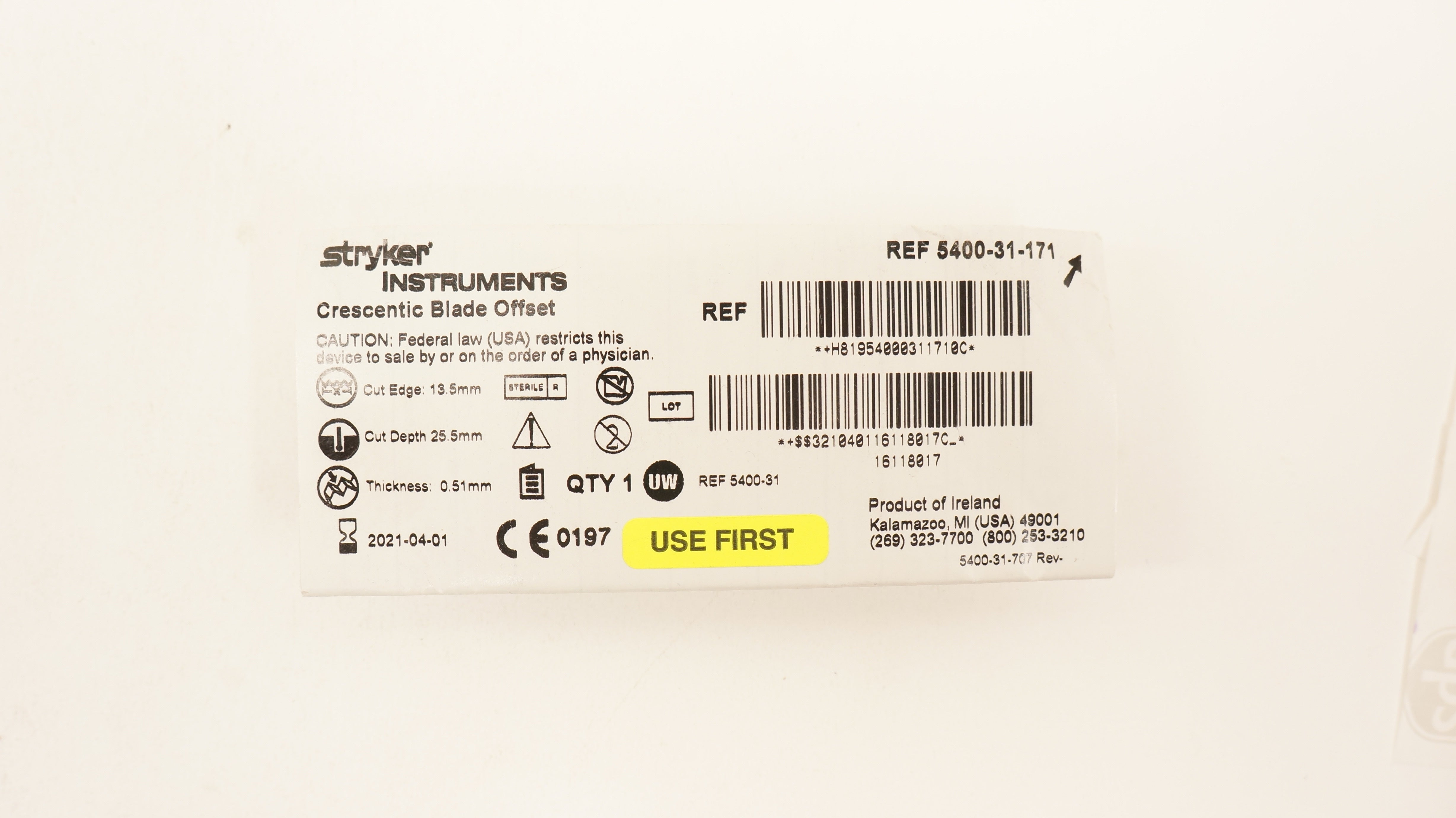 Stryker 5400-31-171 Crescentic Blade Offset 13.5mm x 25.5mm x 0.51mm (x)
