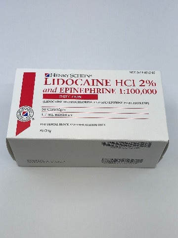 Henry Schein 465-1205 Lidocaine HCl 2% Epinephrine 1:100,000 ~ Box  of 50