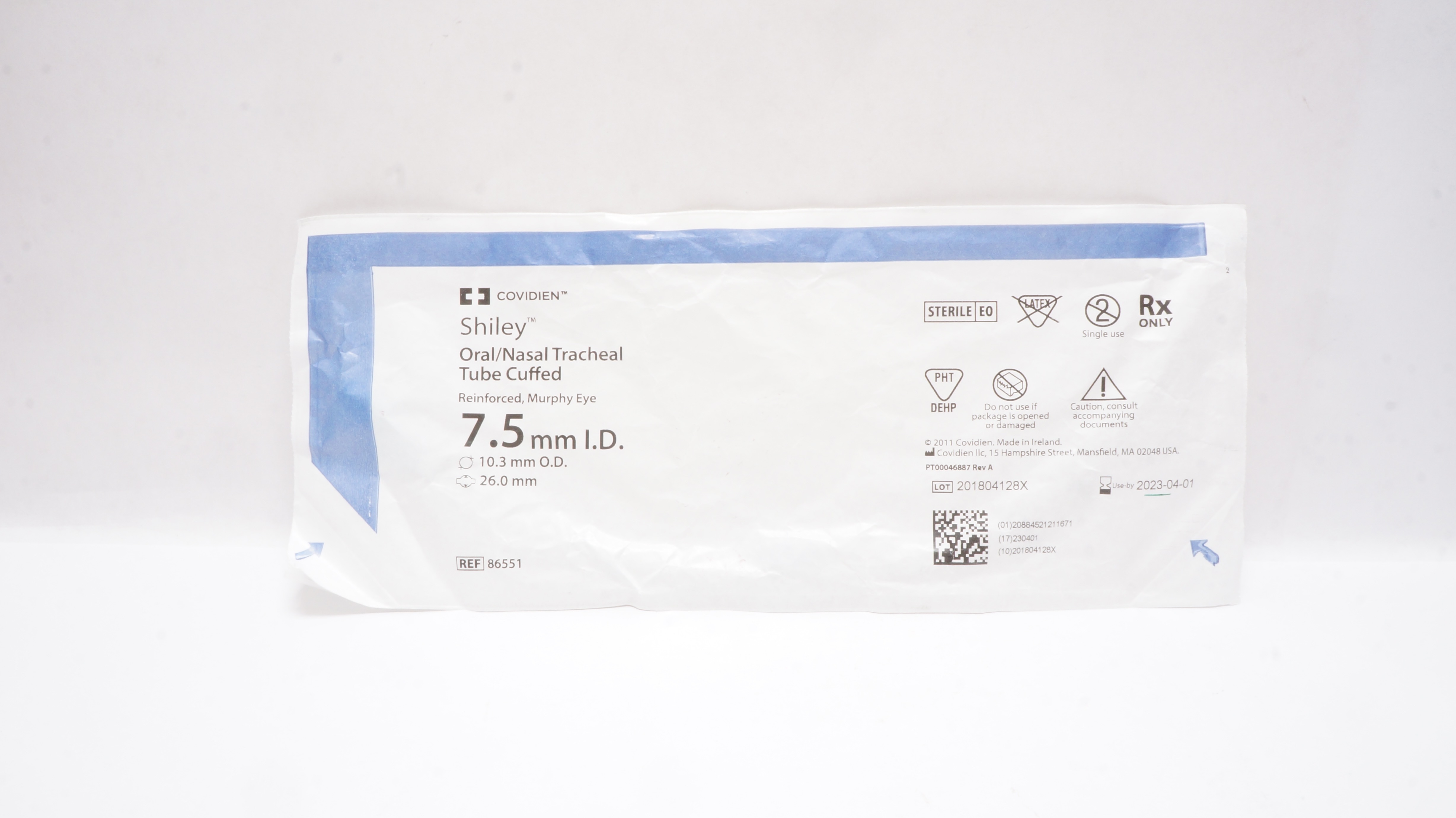 Covidien 86551 Shiley Oral/Nasal Tracheal Tube Cuffed 7.5mm I.D (x)