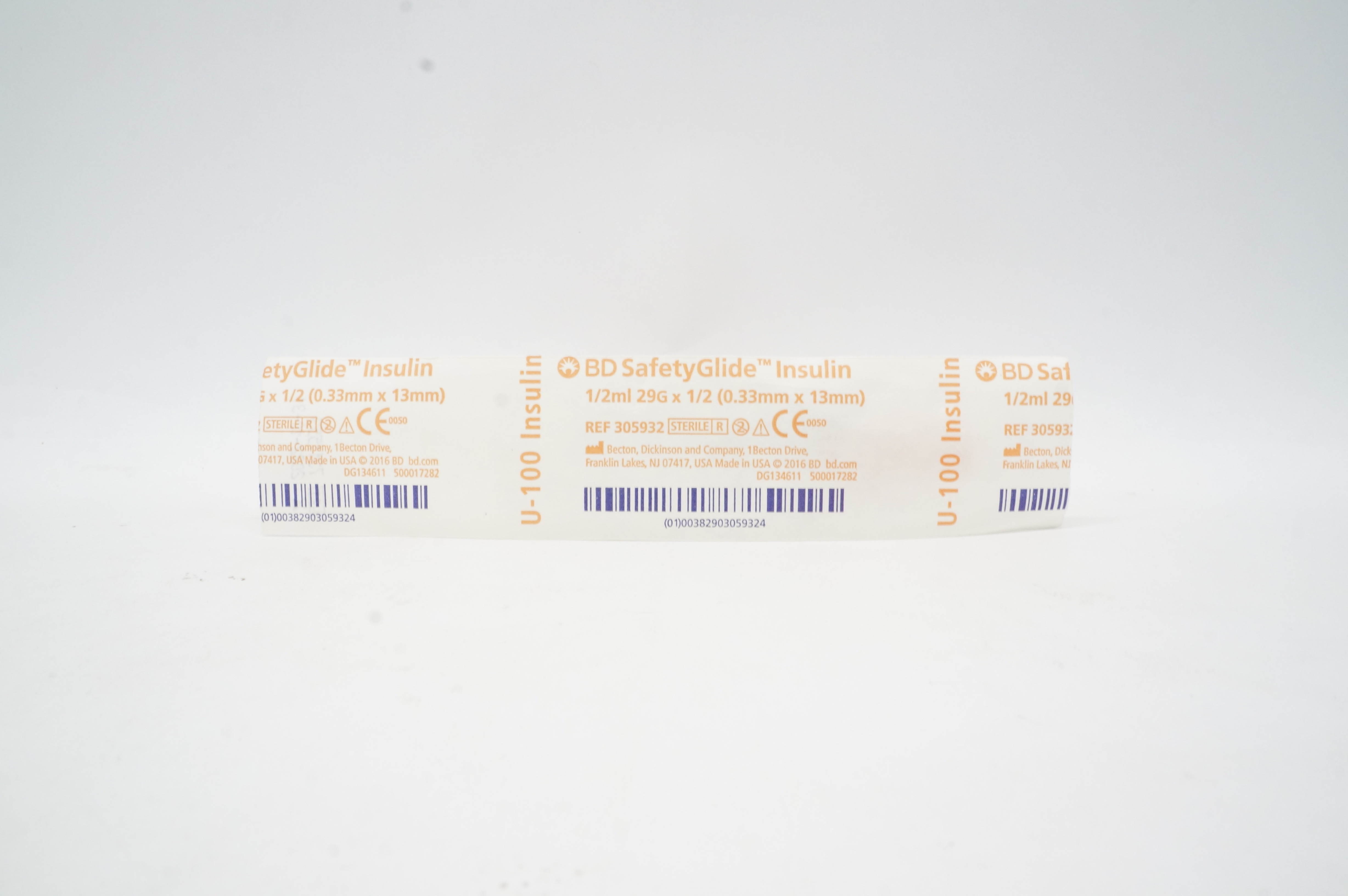 BD 305932 SafetyGlide U-100 Insulin Syringe 1/2ml 29G x 1/2