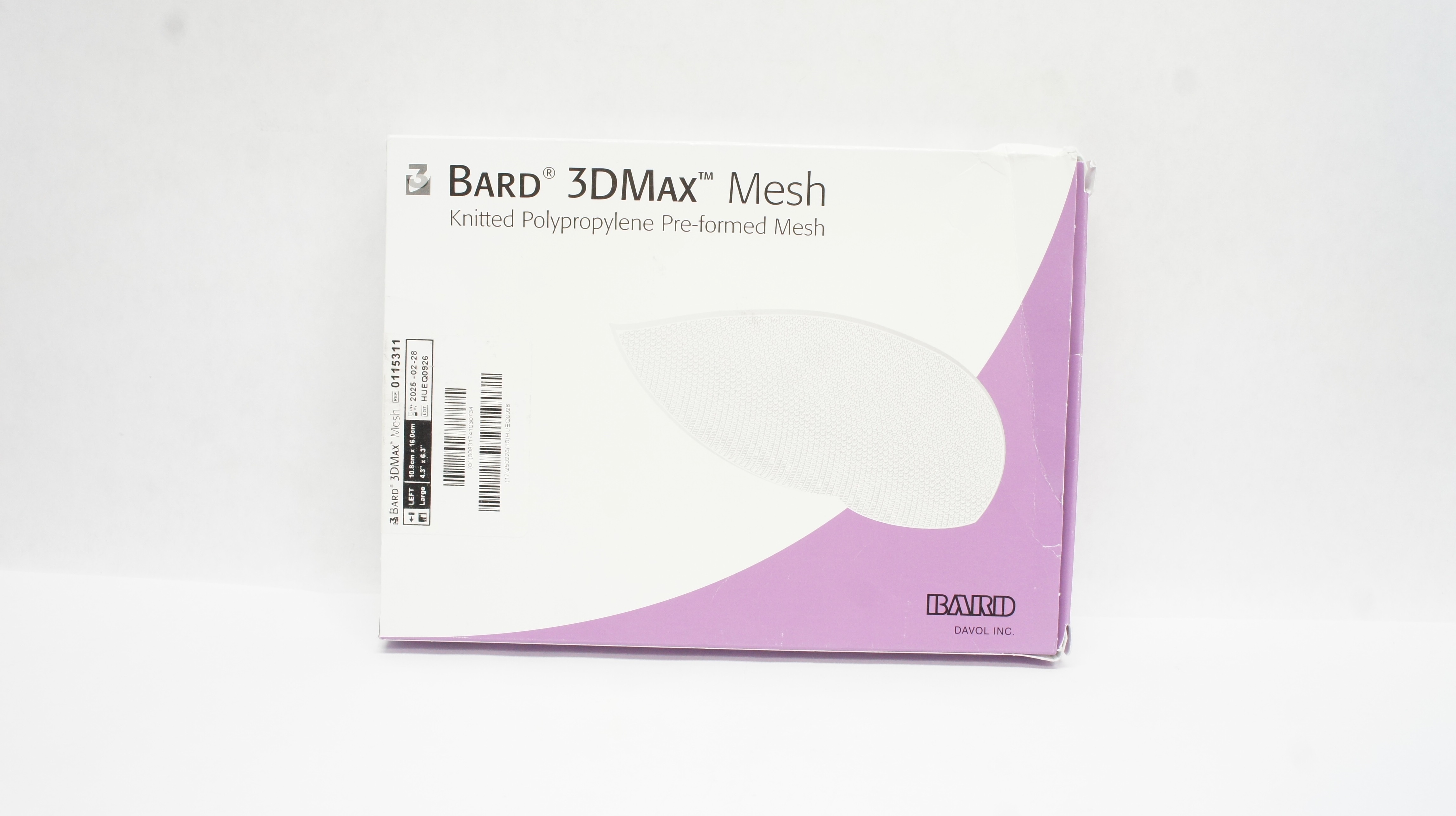 Bard 0115311 3DMax Knitted Polypropylene Pre-formed Mesh 4.3 x 6.3 inch