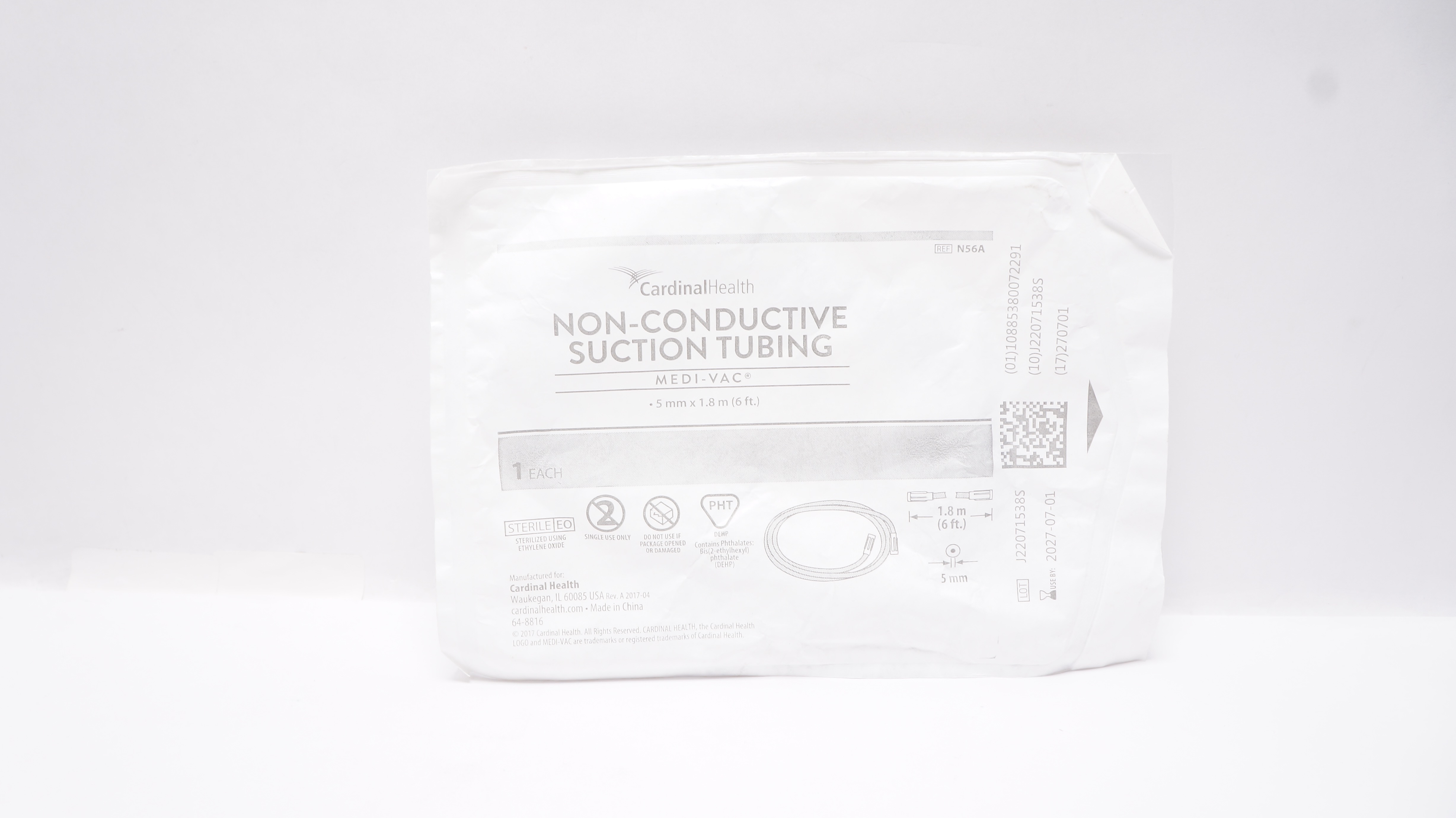 Cardinal Health N56A Medi-Vac Non-Conductive Suction Tubing 5mm x 6Ft