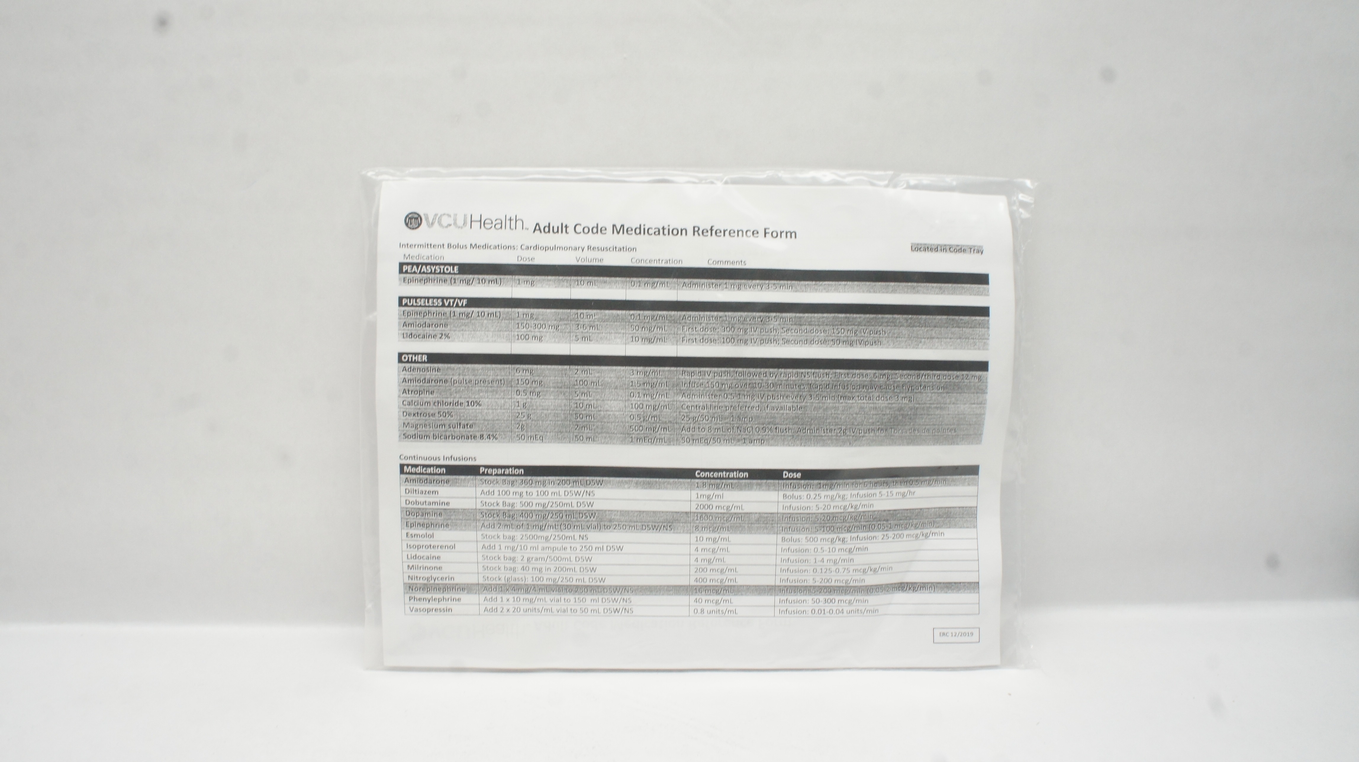 VCU Health Adult Code Medication Reference Form