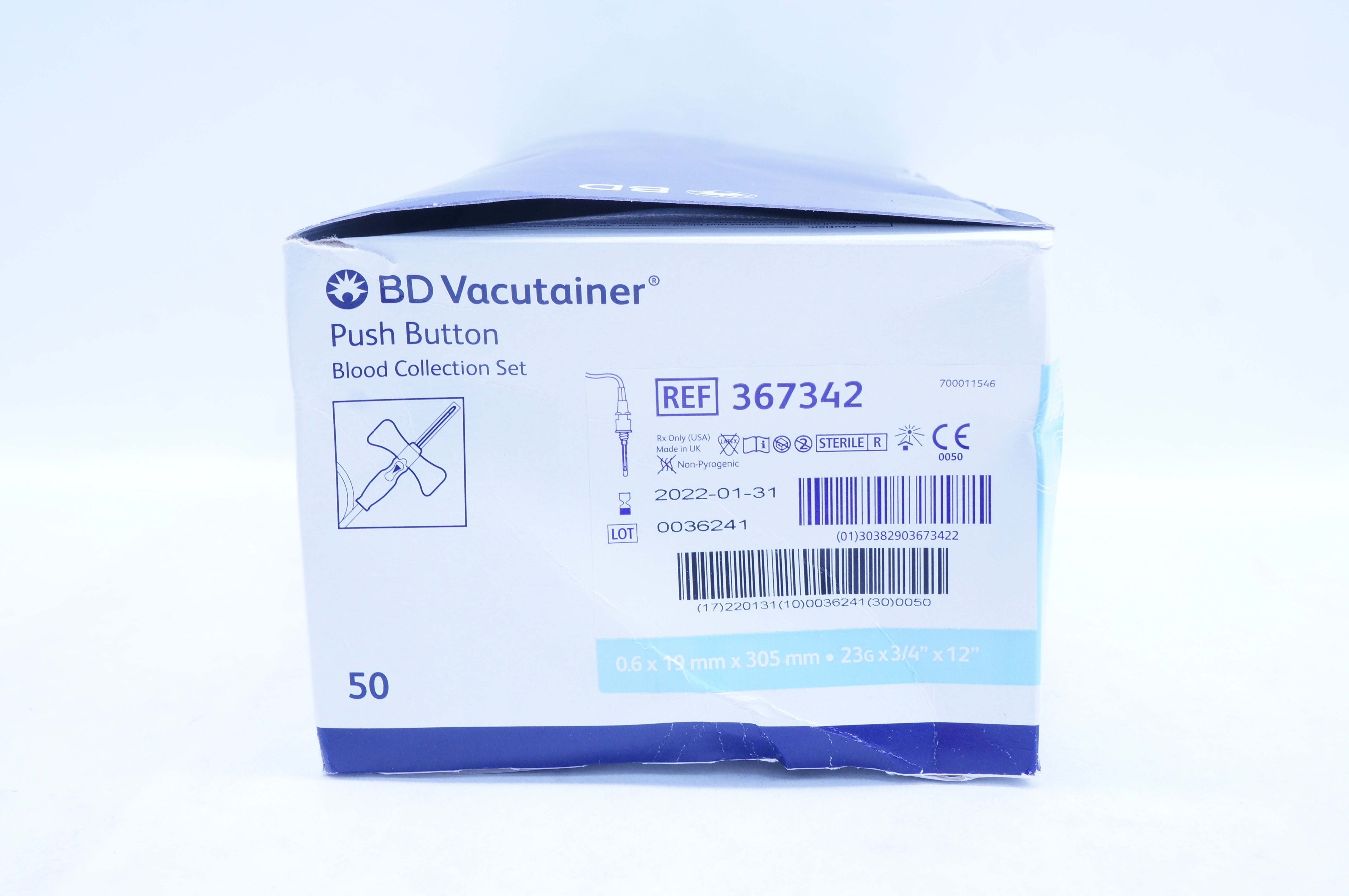 BD 367342 Push Button Blood Collection Set 23G x 3/4in. x 12in. - Box of 37