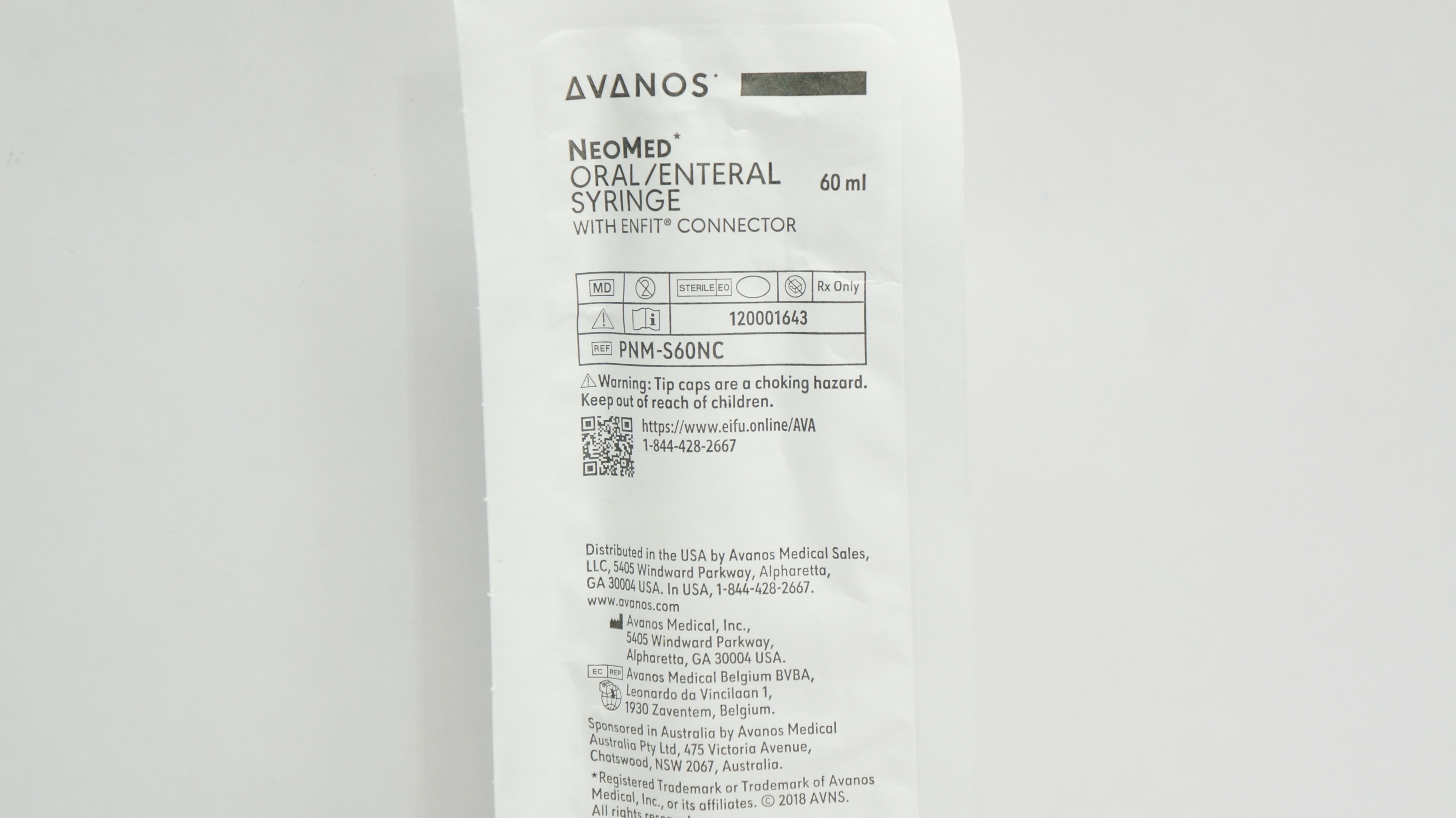 Avanos PNMS60NC NeoMed Oral/Enteral Syringe with ENFIT Connector 60mL