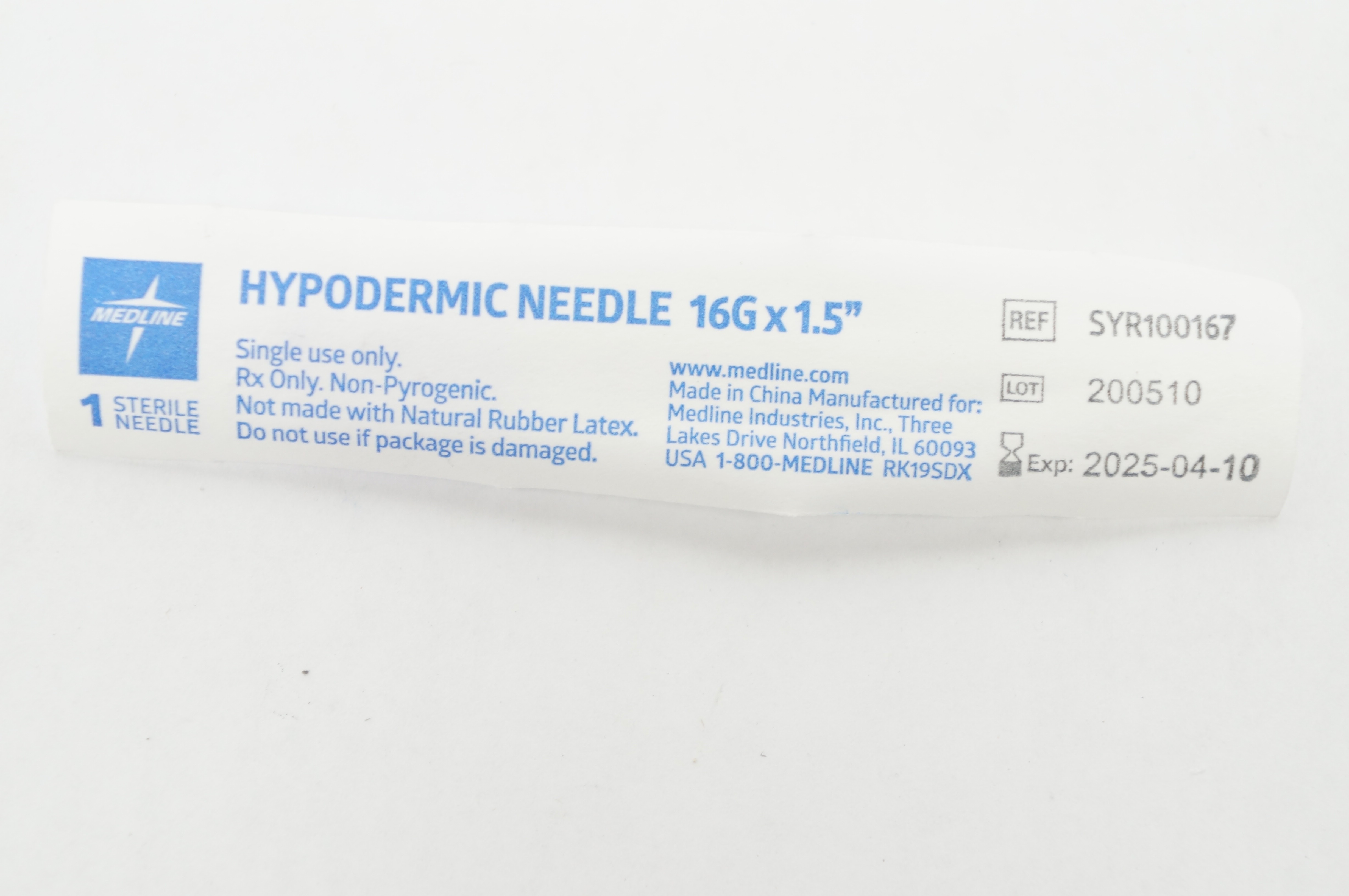 Medline SYR100167 Hypodermic Ndle 16G x 1.5inch