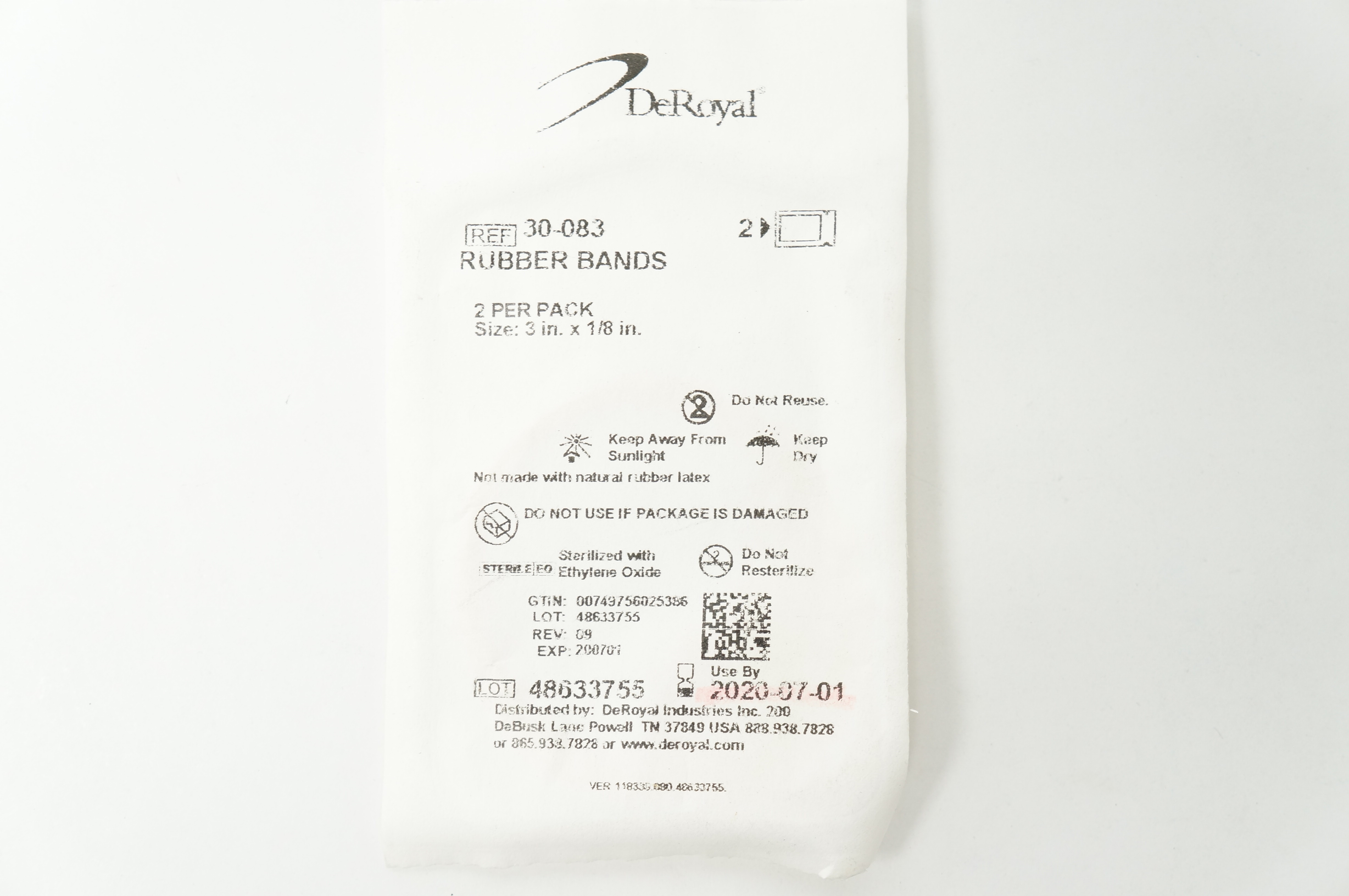 DeRoyal 30-083 Rubber Bands 3inch x 1/8inch (x) - Pack of 2