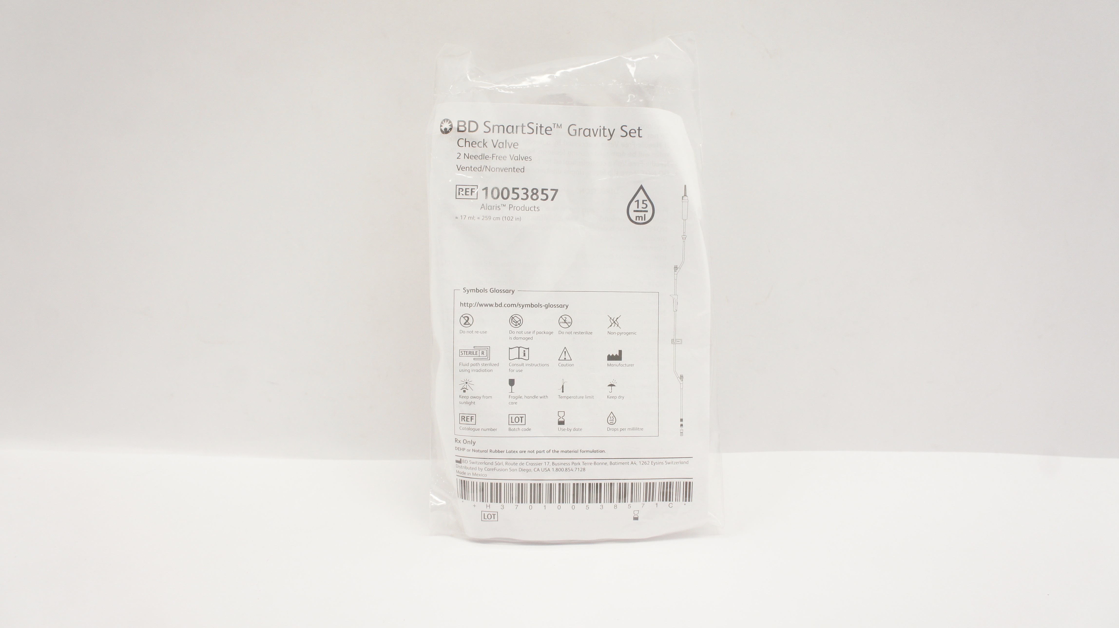 BD 10053857 SmartSite Gravity Set Check Valve 15mL 102inch