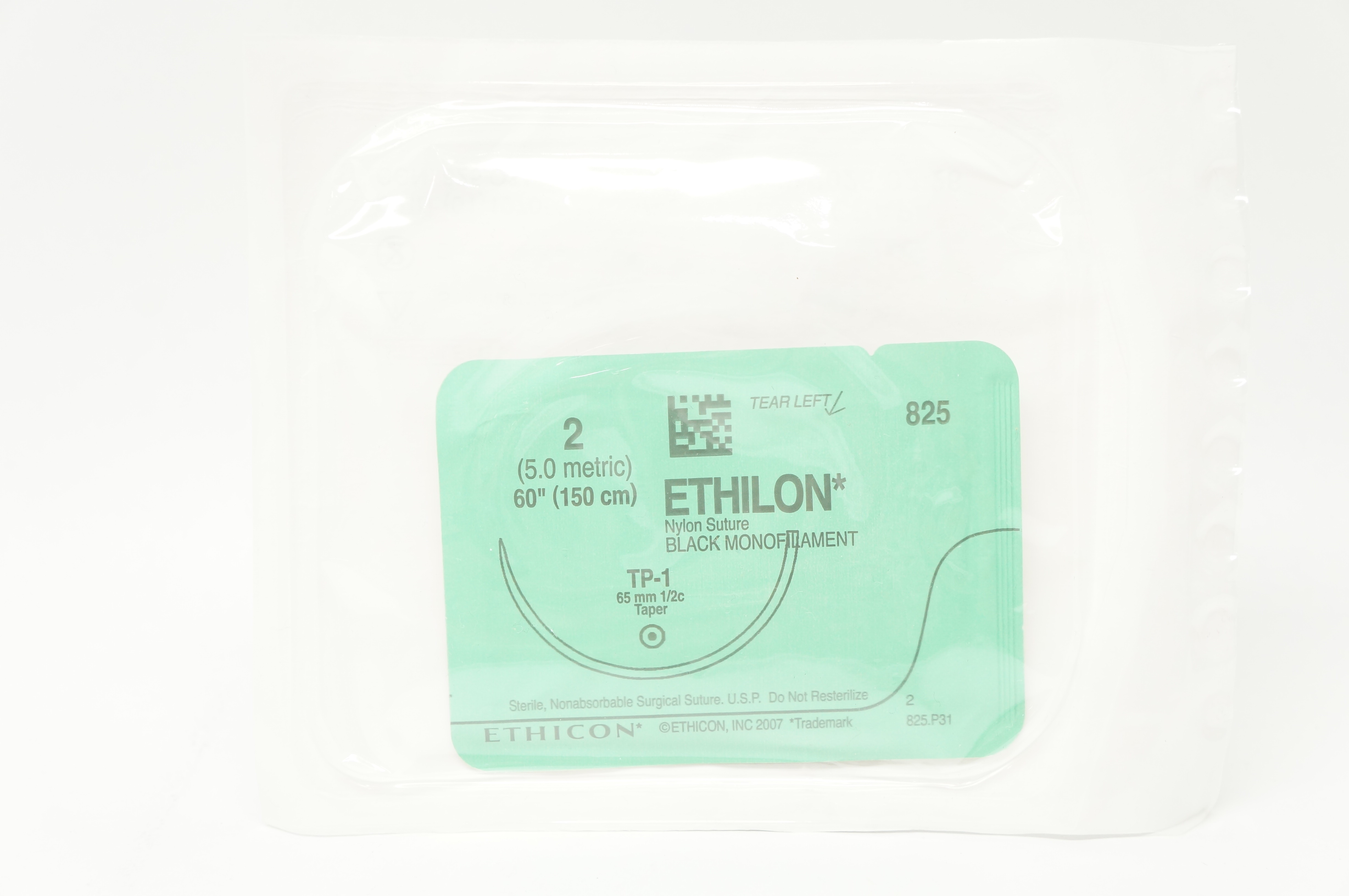Ethicon 825 2 Ethilon Nylon Stre Black Monofilament TP-1 65mm 1/2c Taper 60 inch
