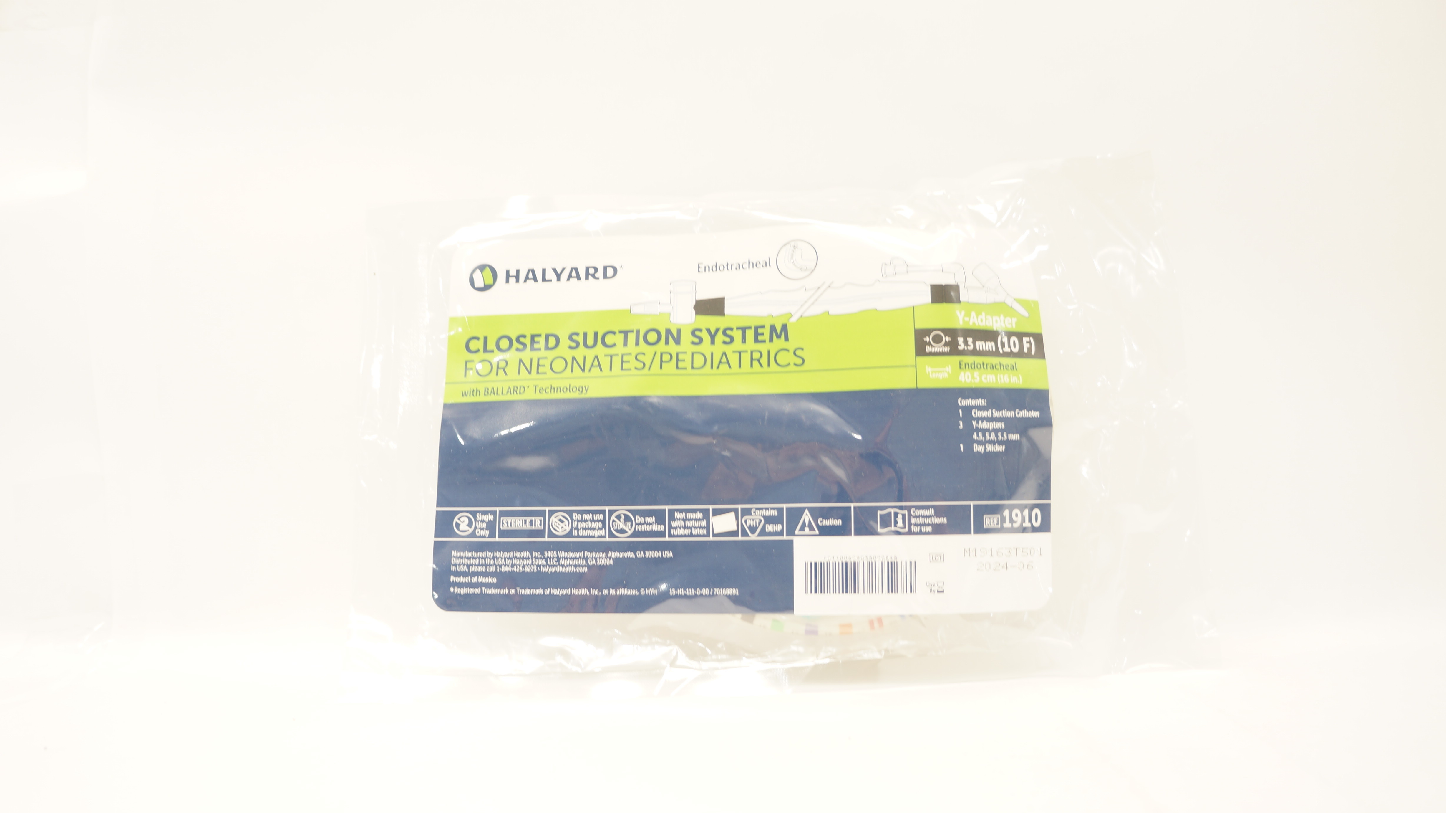 Halyard 1910 Closed Suction System For Neonates/Pediatrics Y-Adapter, 10F x 16in.