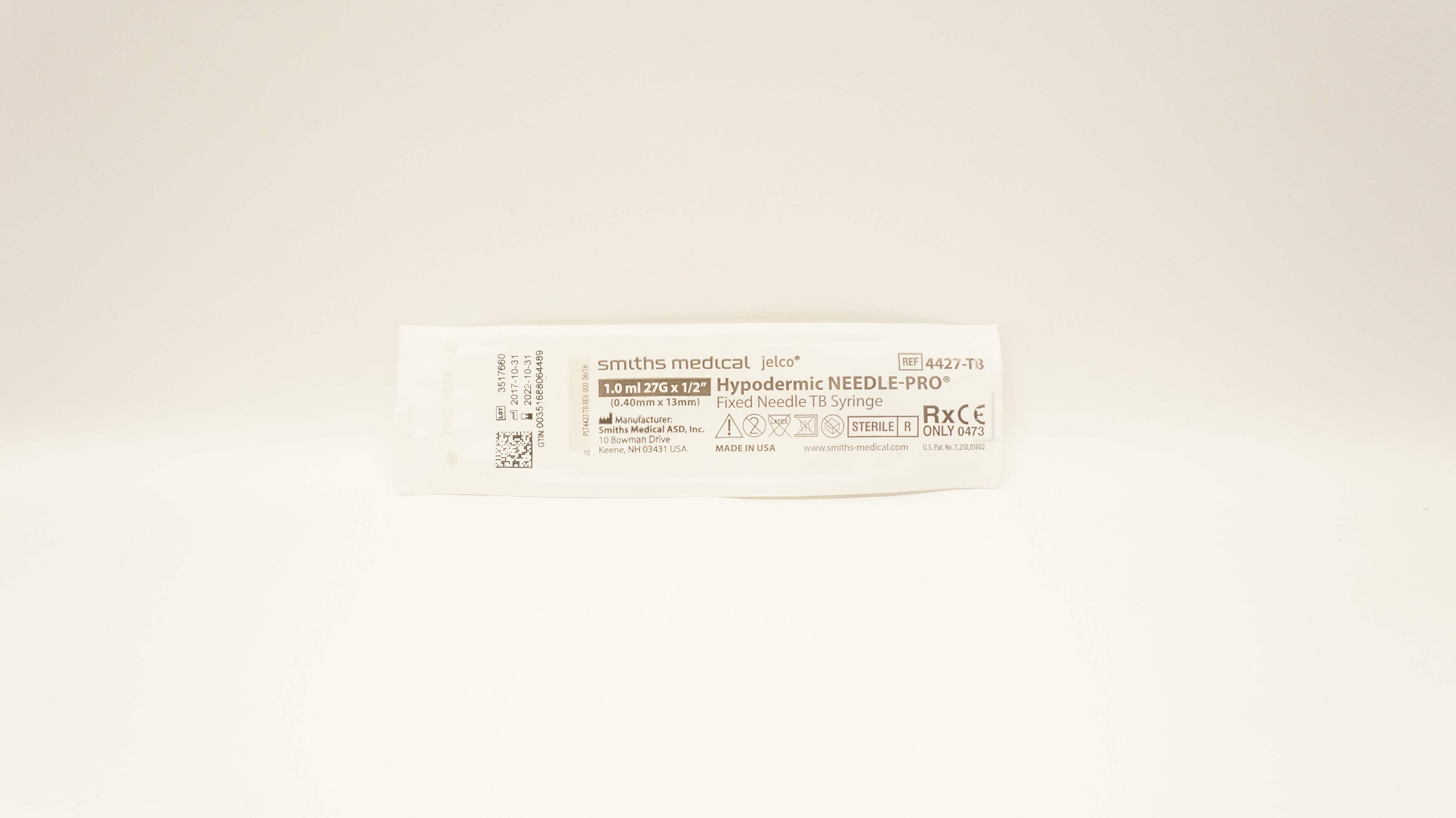 Smiths Medical 4427-TB Hypodermic Ndle-Pro Fixed TB Syringe 1.0mL 27Gx1/2in.
