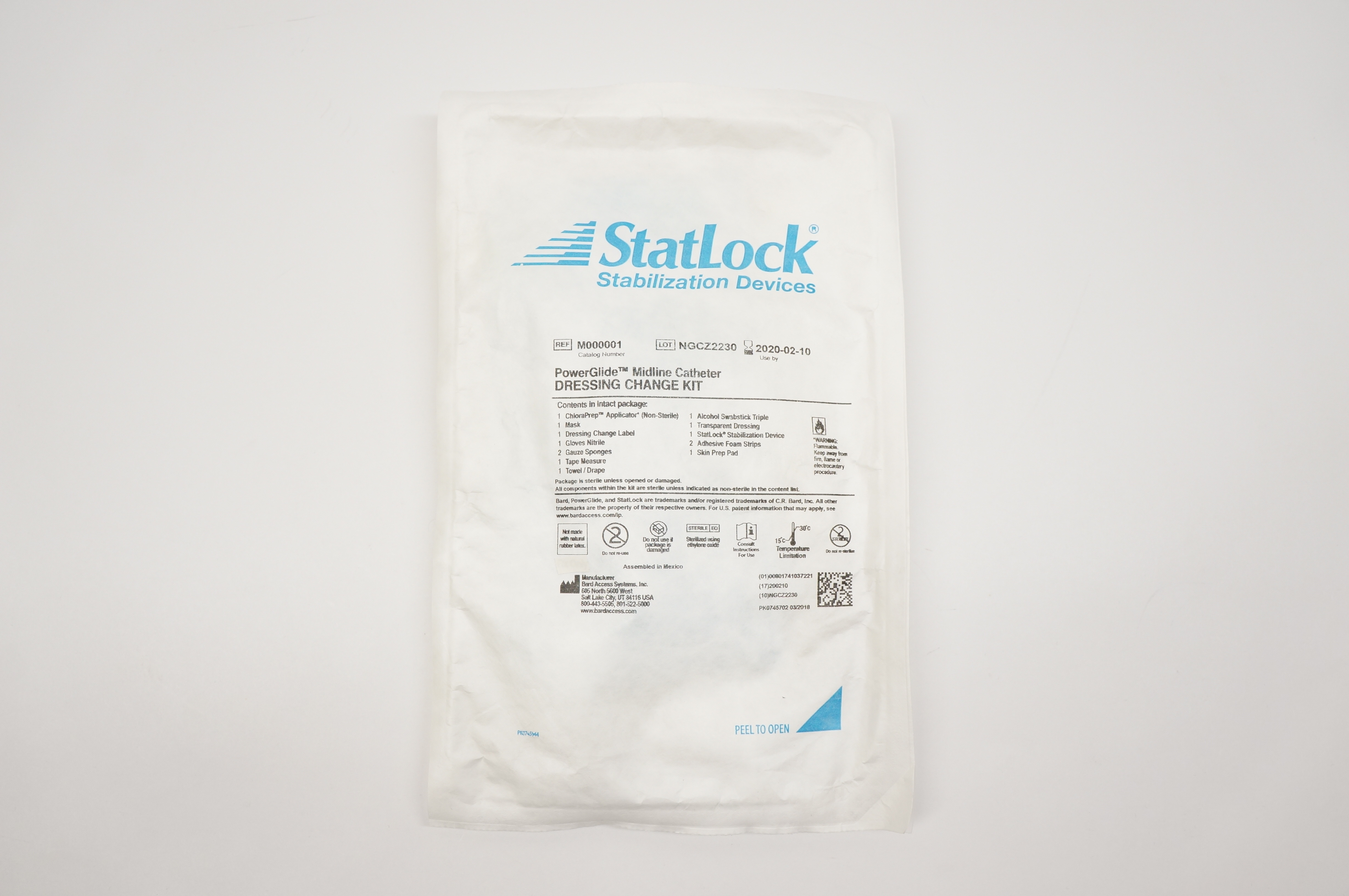 Bard M000001 StatLock PowerGlide Midline Cath. Dressing Change Kit (x)