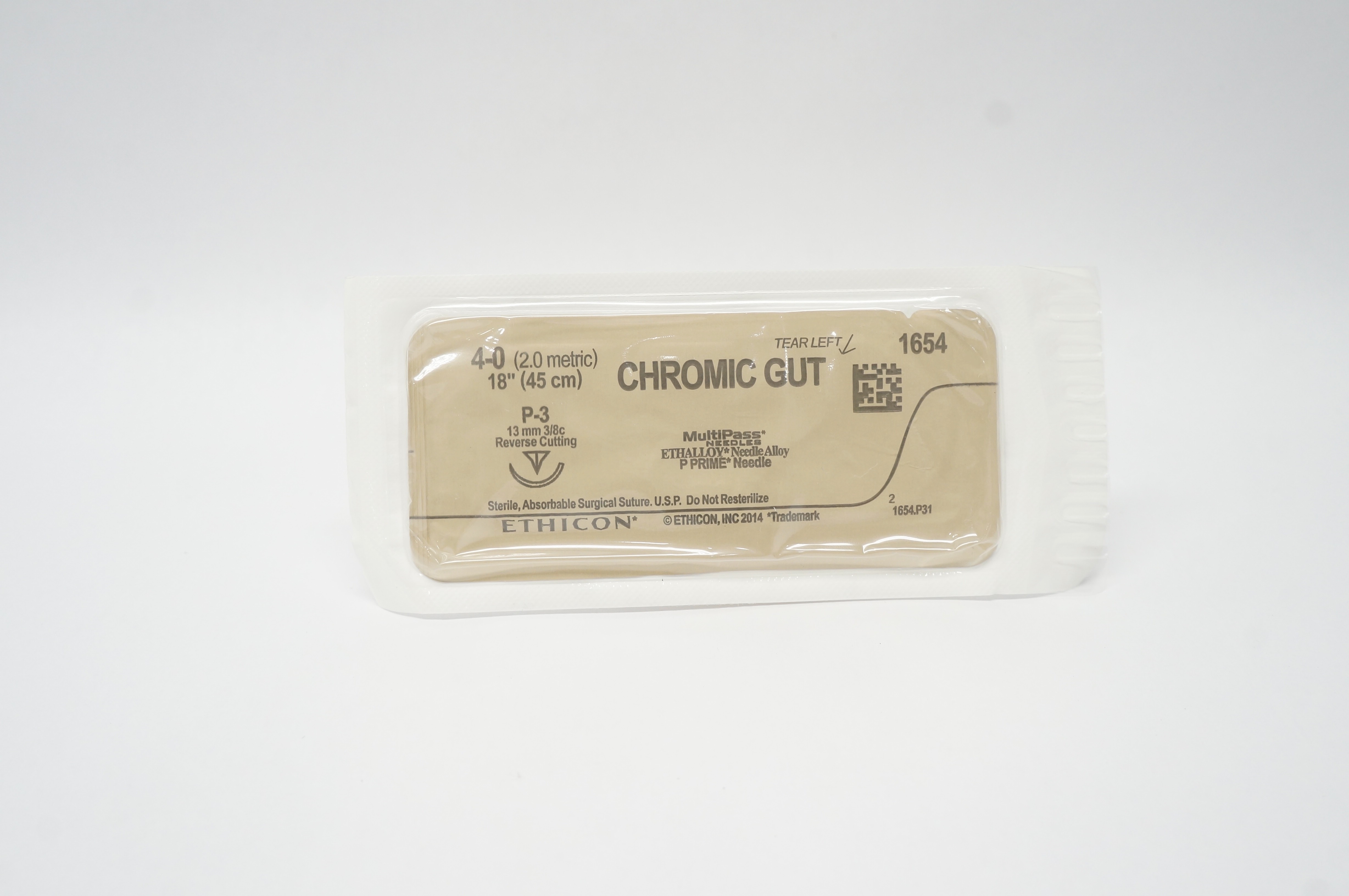 Ethicon 1654 4-0 CHROMIC GUT P-3 13mm 3/8 Reverse Cutting, 18inch