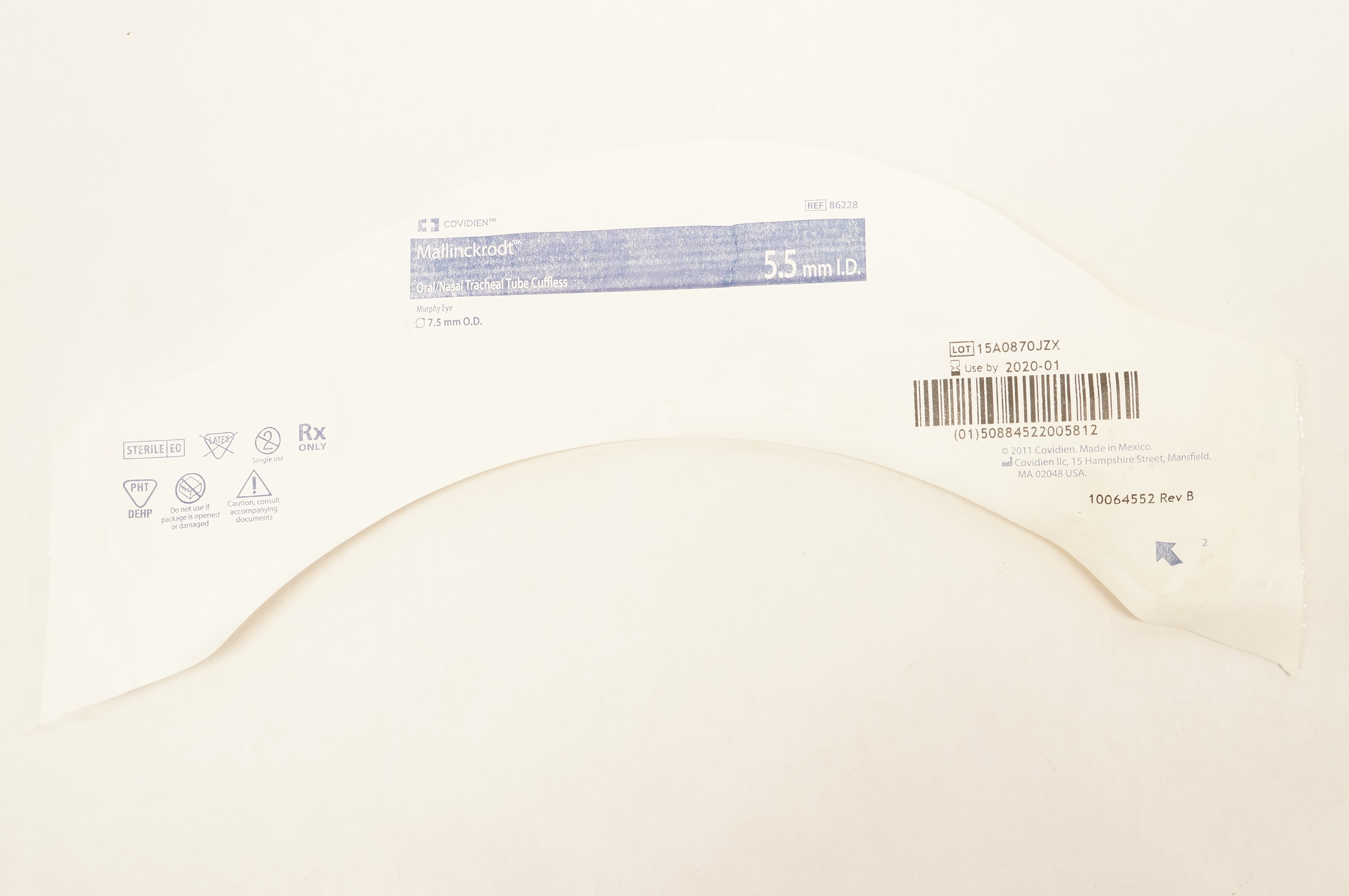 Covidien 86228 Mallinckrodt Oral/Nasal Tracheal Tube Cuffless 5.5mm x 7.5mm (x)