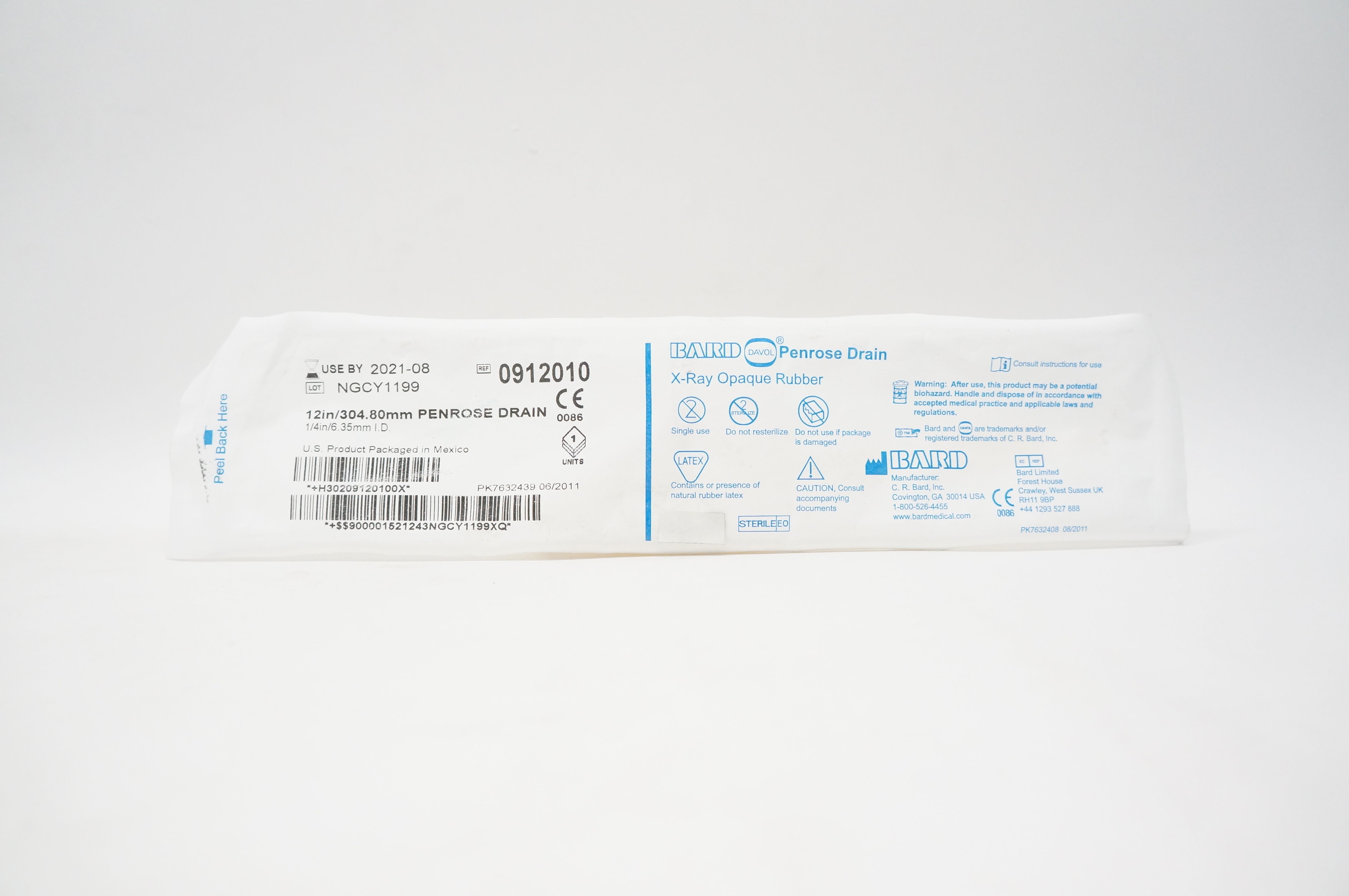 Bard 0912010 XRay Opaque Rubber 12in./304.80mm Penrose Drain 1/4in./6.35mm (x)