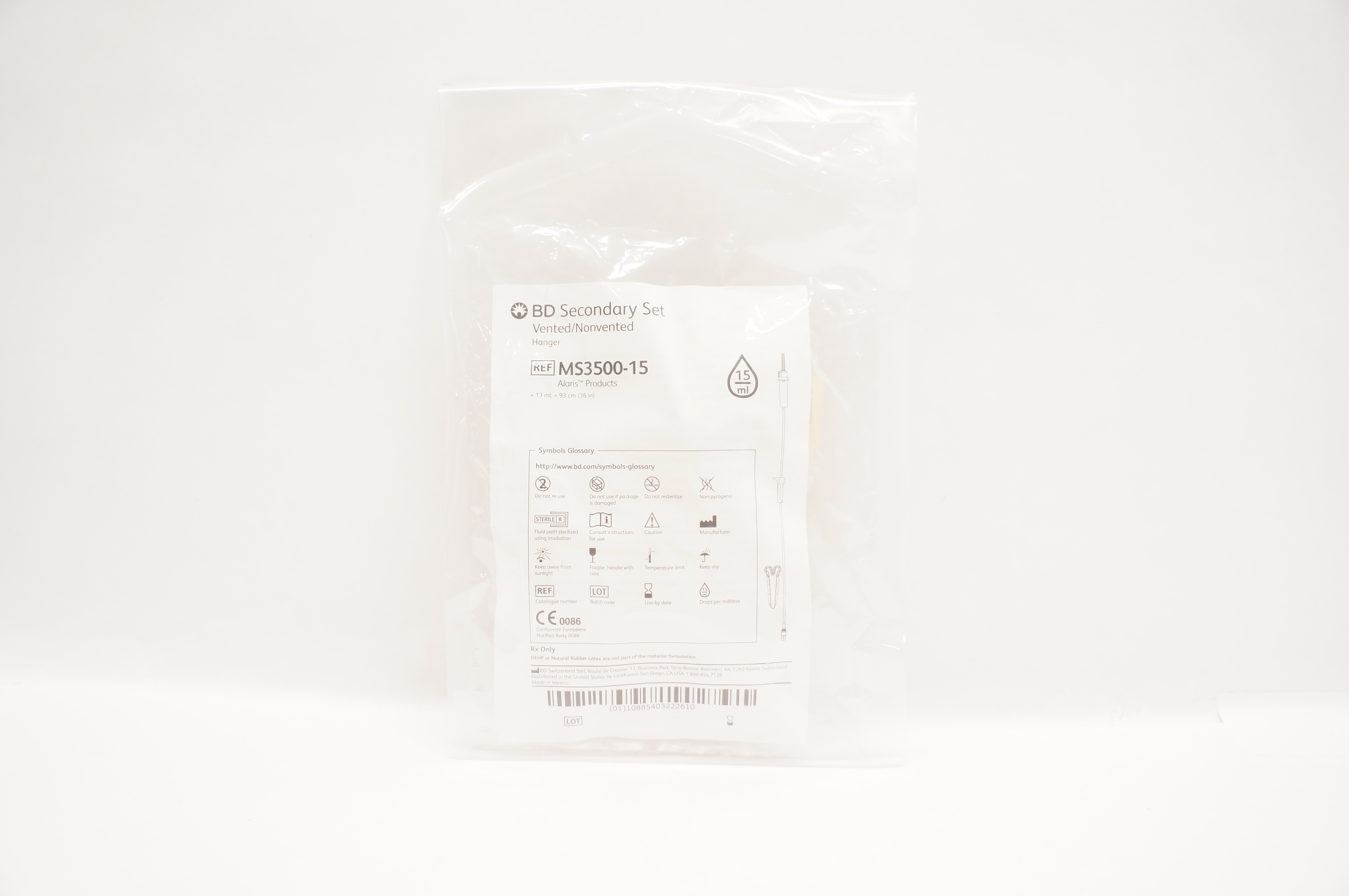 BD MS3500-15 Alaris Secondary Set Vented/Nonvented Hanger 15ml x 36inch Appx.(x)