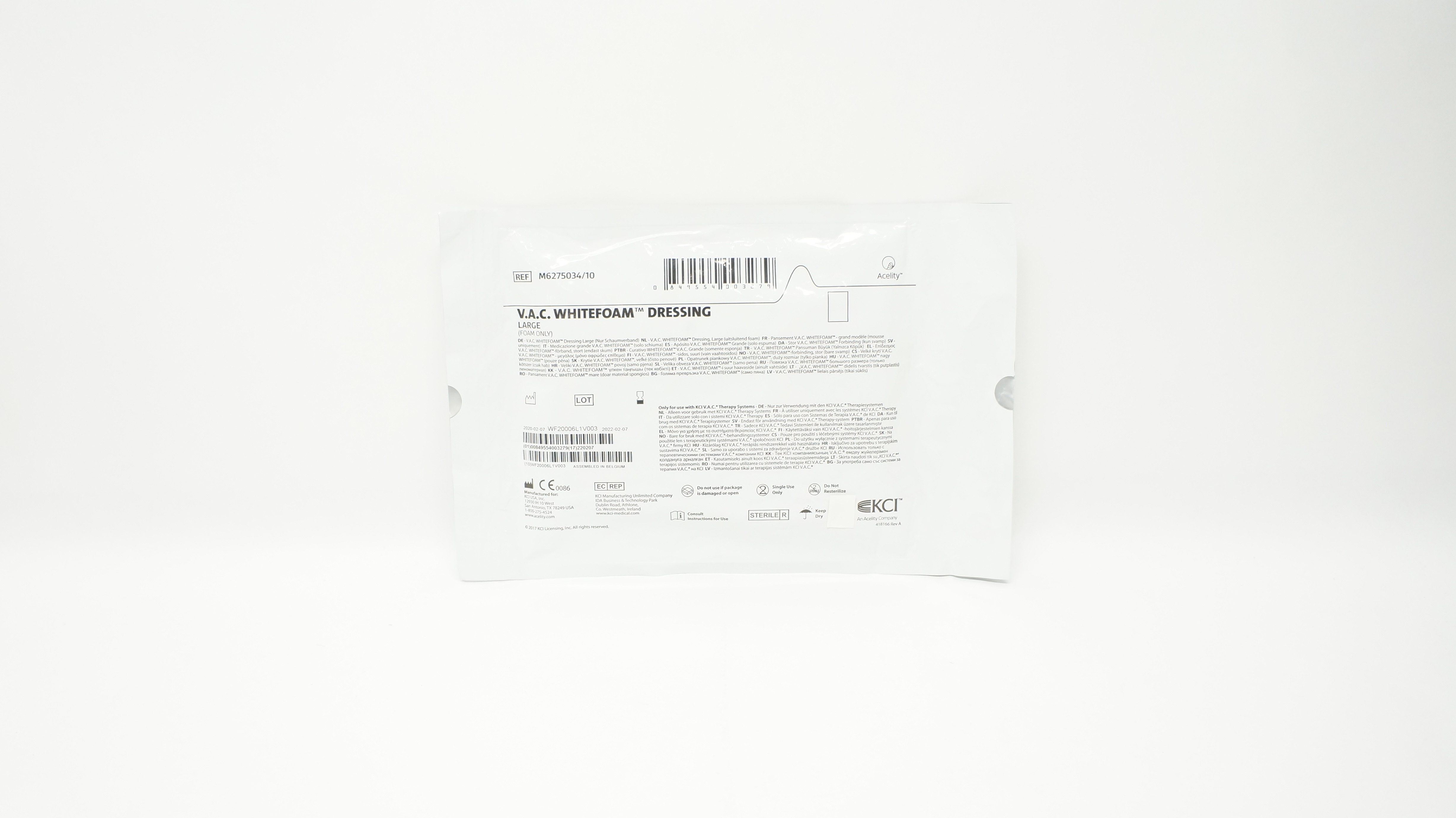 KCI M6275034/10 V.A.C. Whitefoam Dressing, Large (x)