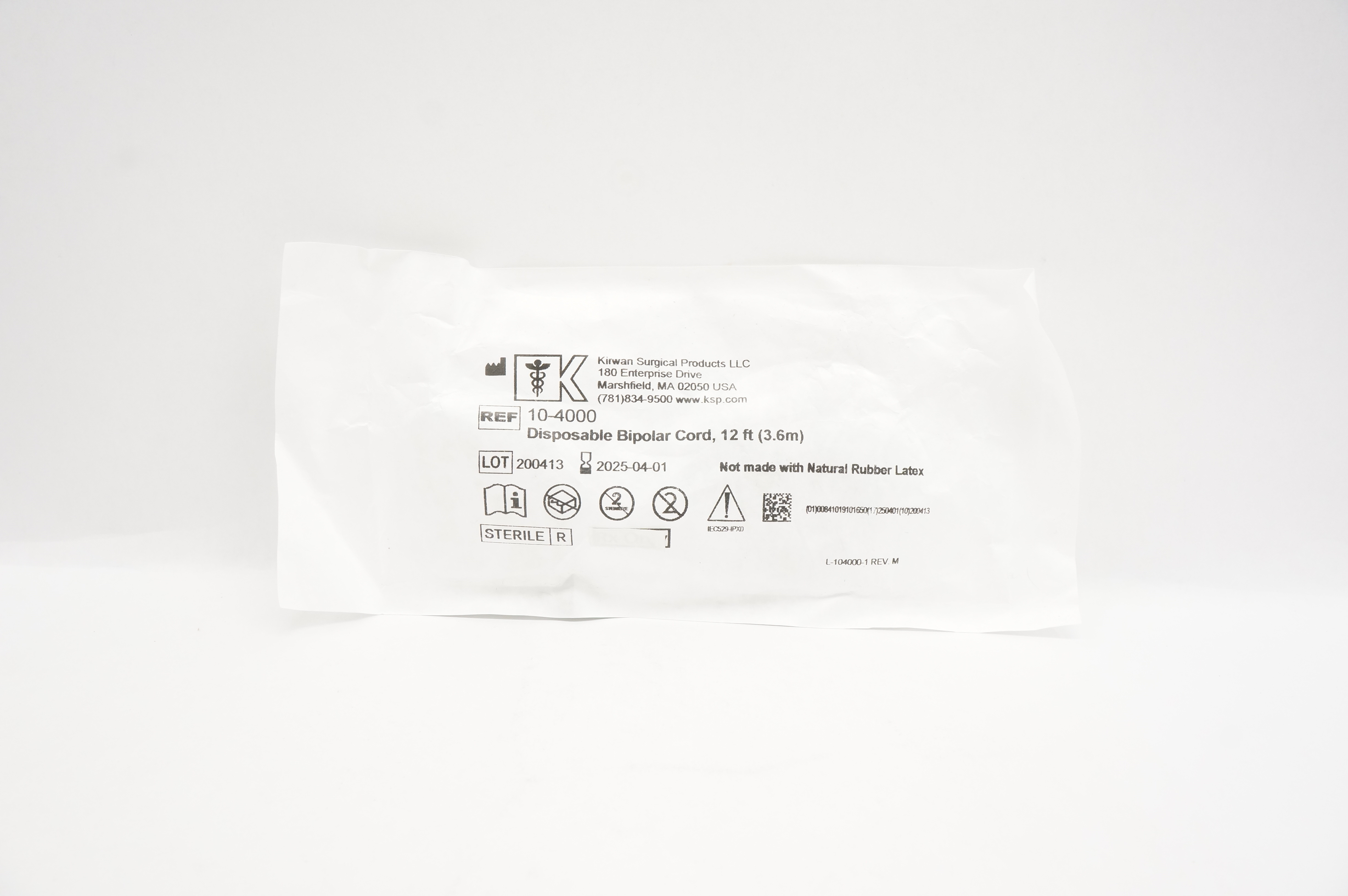 Kirwan Surgical 10-4000 Disposable Bipolar Cord 12ft