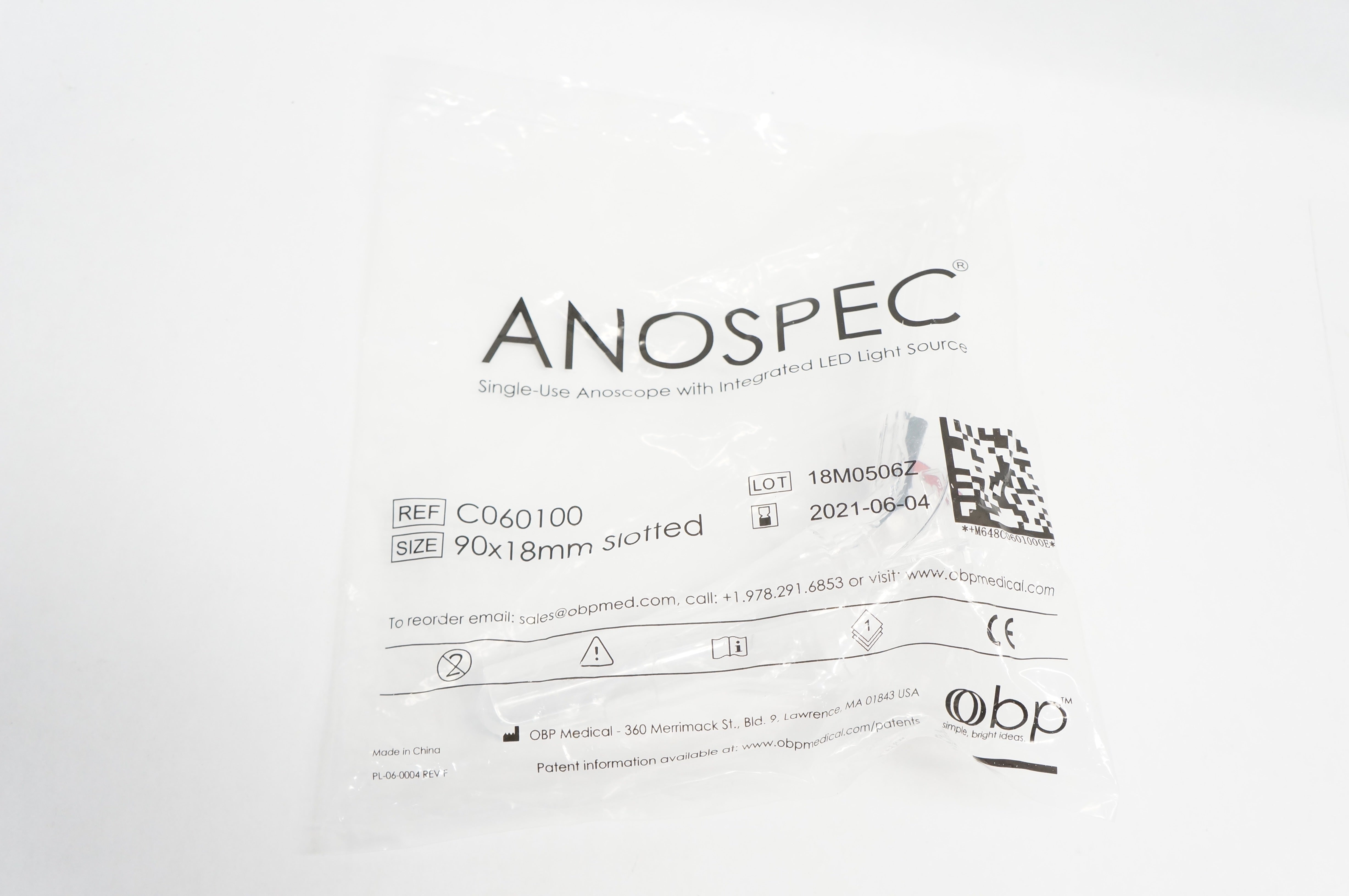OBP Medical C060100 Anospec Anoscope w/Integrated LED Light Source 90 x 18mm (x)