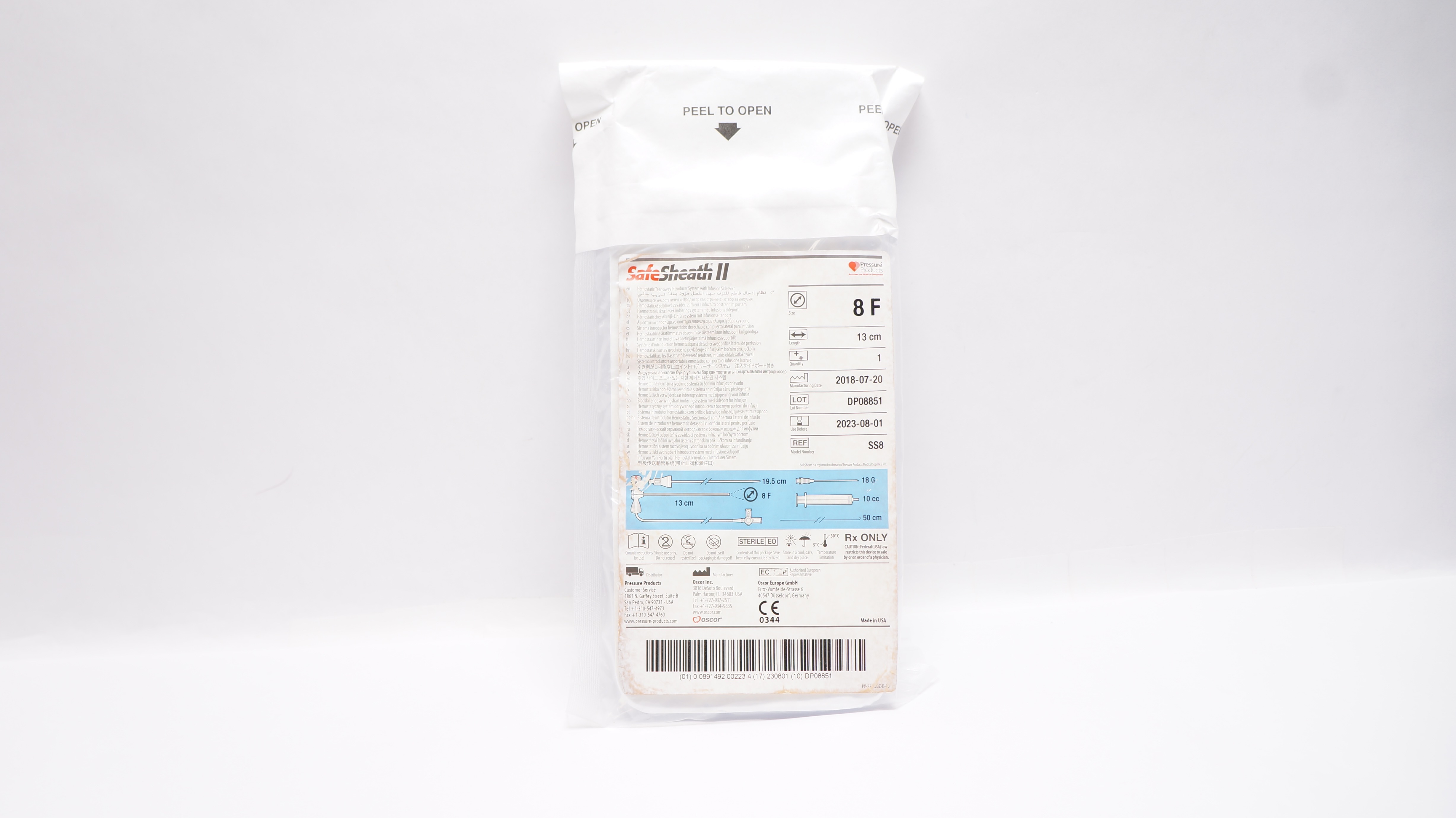 Oscor SS8 Safe Sheath II Hemostatic TearAway Introducer System 8F (x)