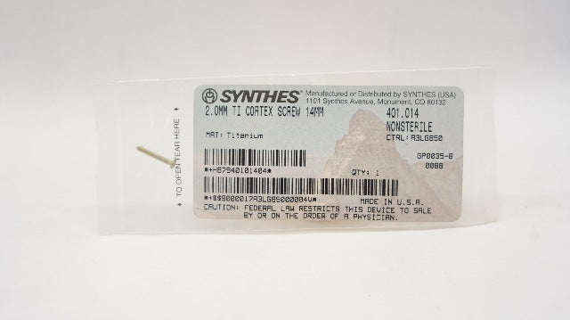 Synthes 401.014 2.0mm Titanium Cortex Screw 14mm