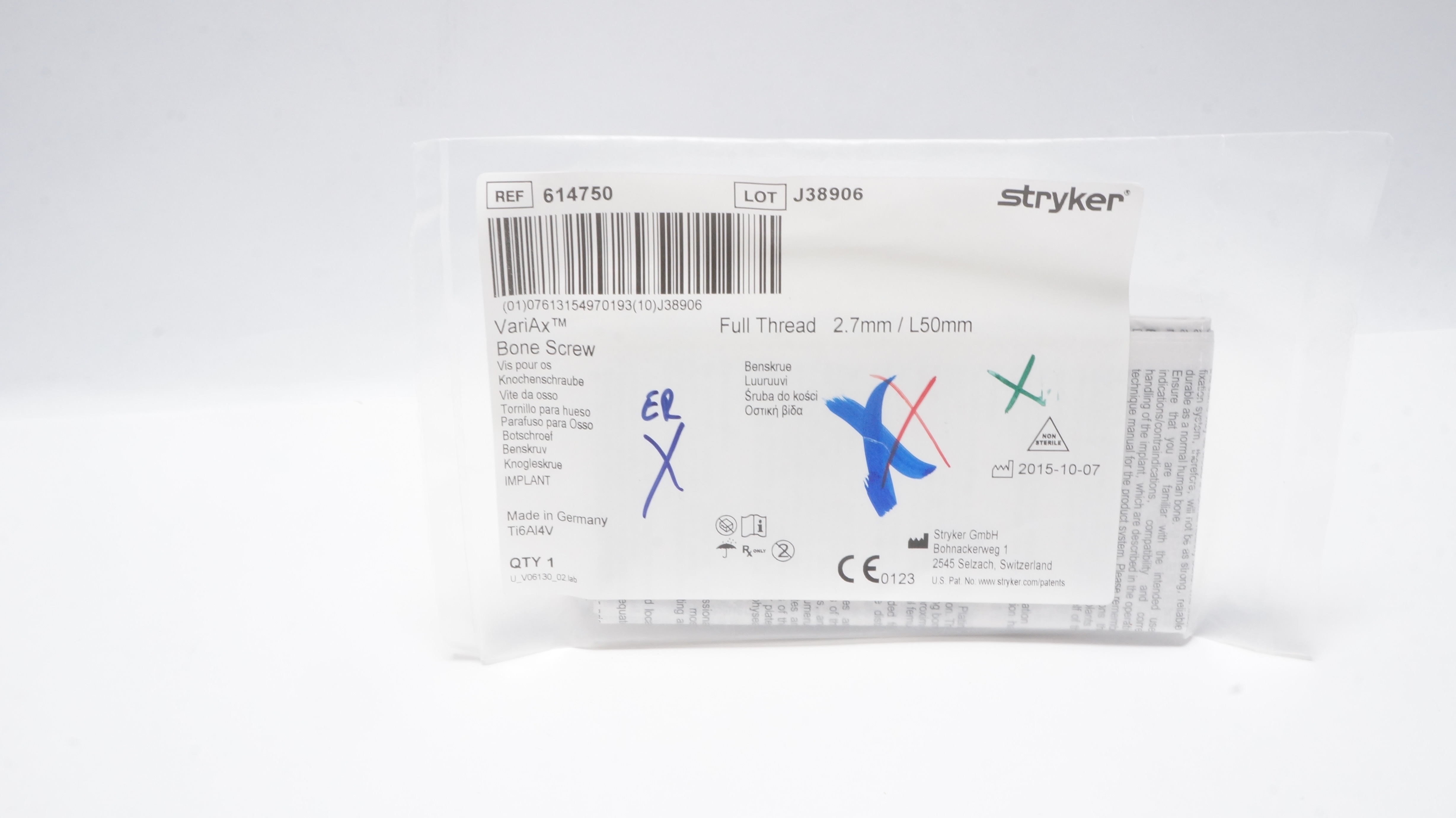 Stryker 614750 VariAx Bone Screw Full Thread 2.7mm/ L50mm