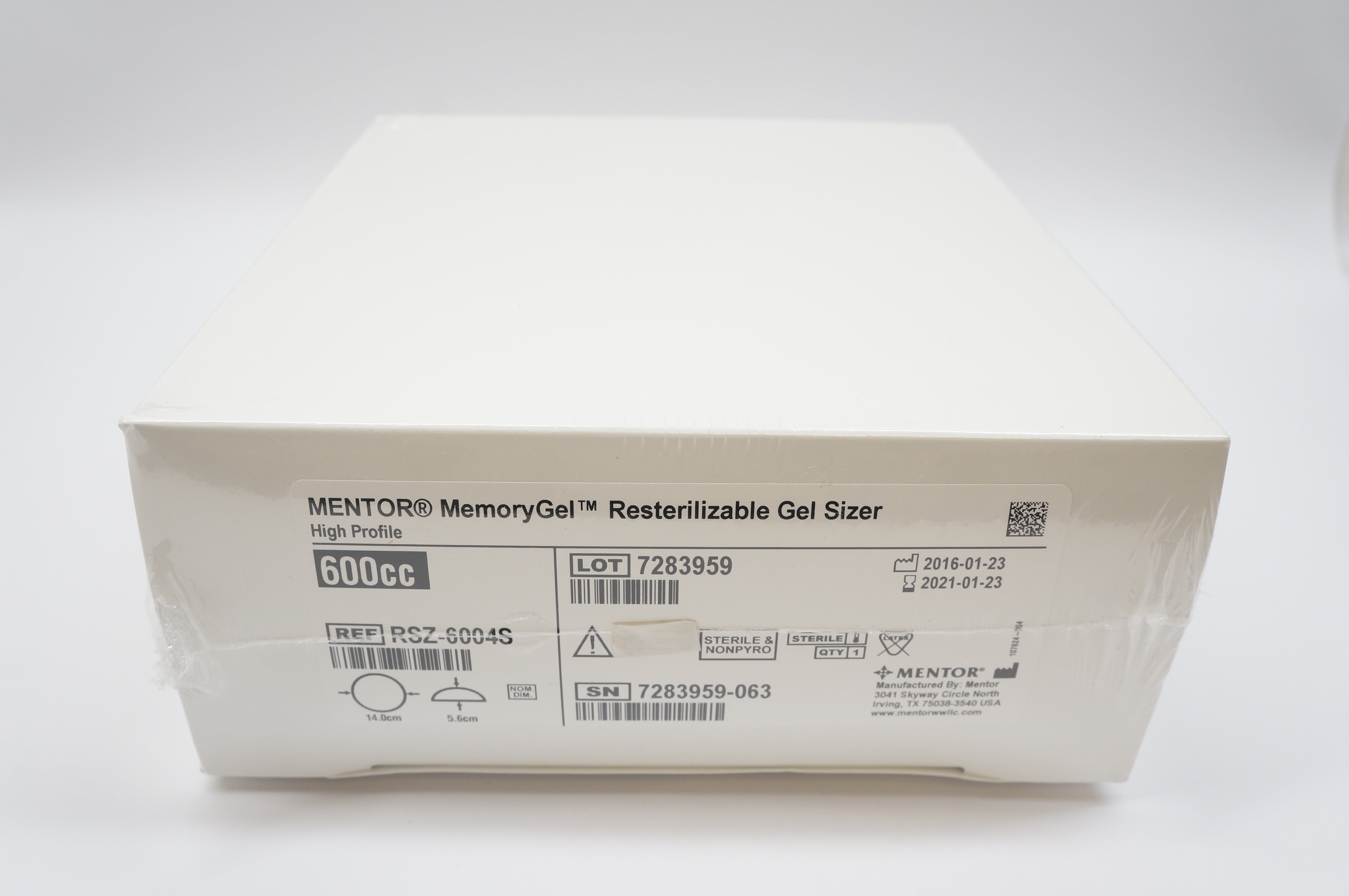 MENTOR RSZ6004S MemoryGel Resterilizable Gel Sizer 600cc, 5.6cm x 14.0cm