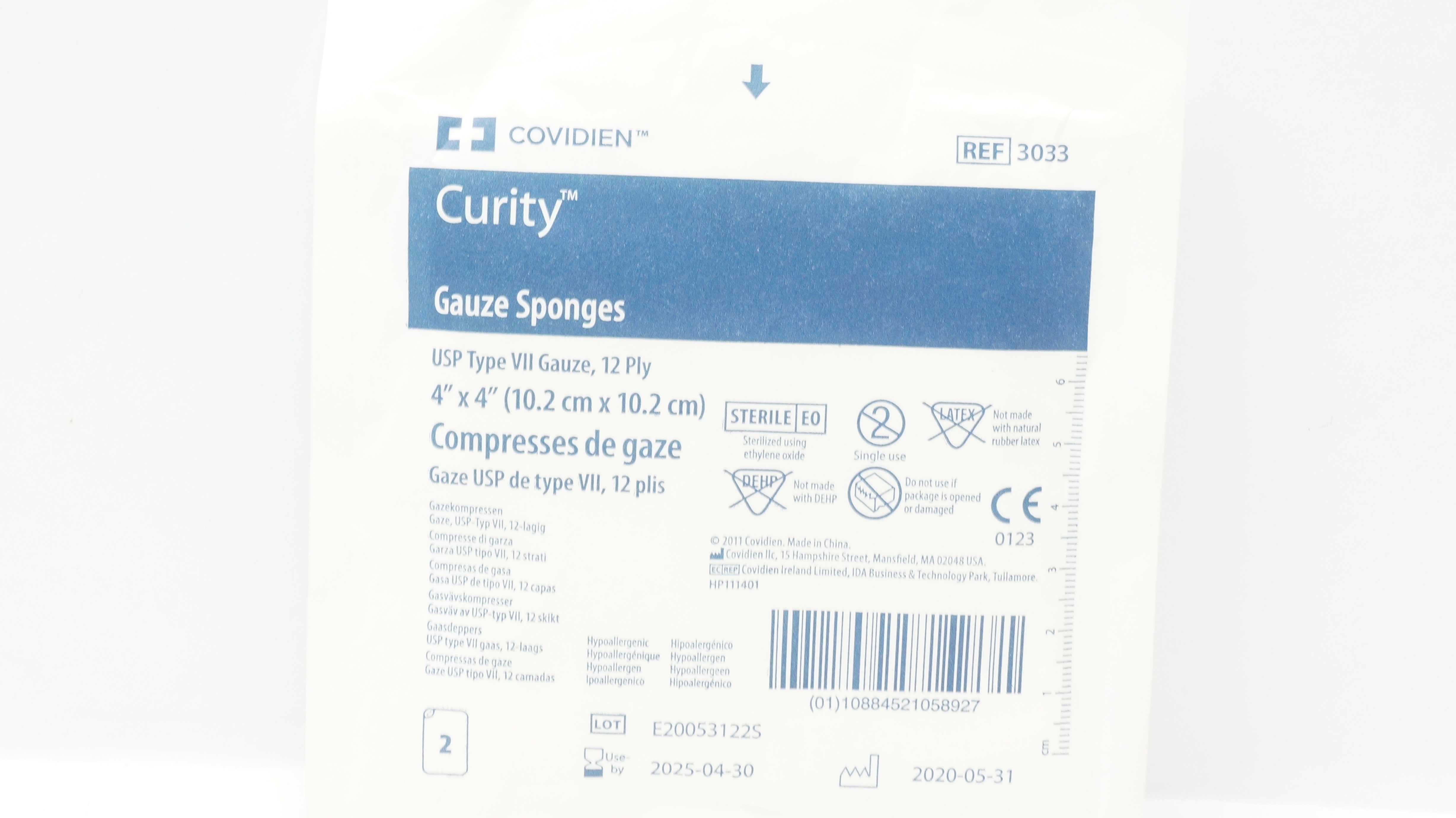 Covidien 3033 Curity Gauze Sponges 12-Ply USP Type VII 4inch x 4inch - Pack of 2