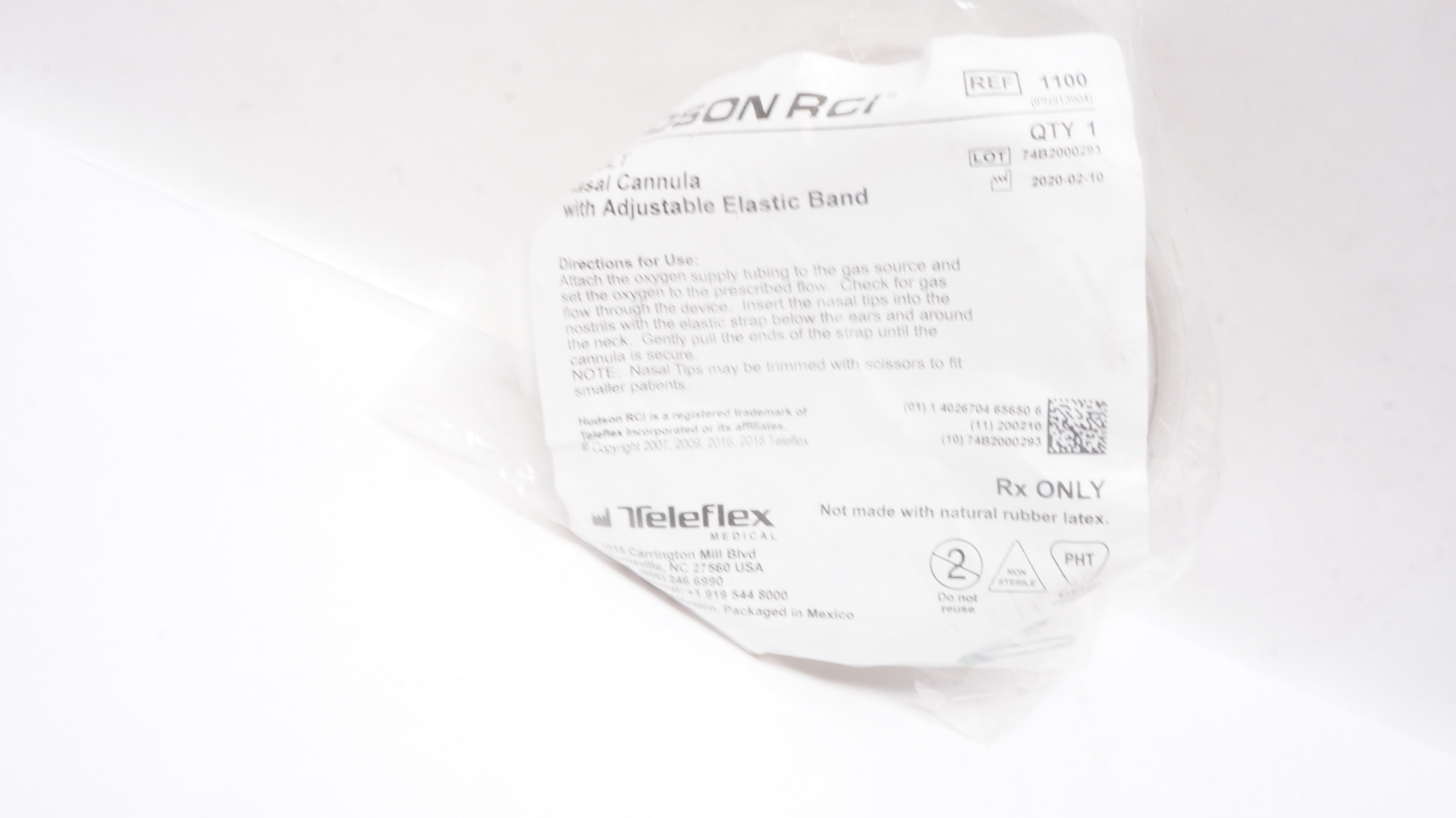 Teleflex 1100 Adult Nasal Cannula w/Adjustable Elastic Band